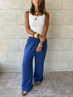Blue Flowy Linen Pants