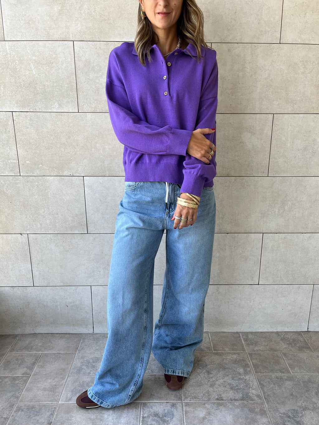 Purple Longsleeve Polo Knit