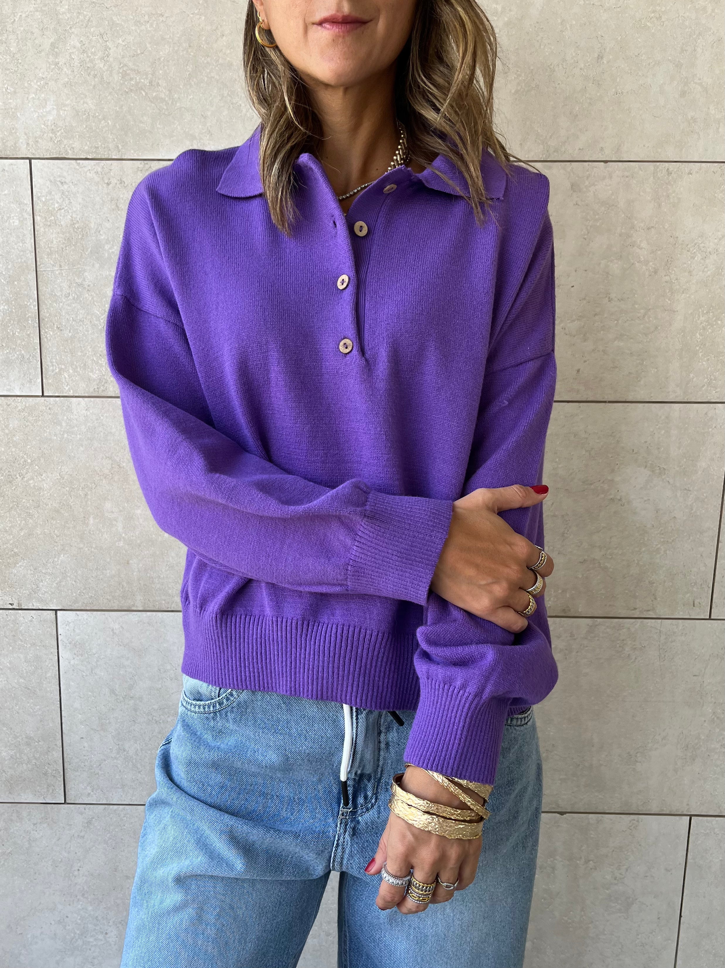 Purple Longsleeve Polo Knit