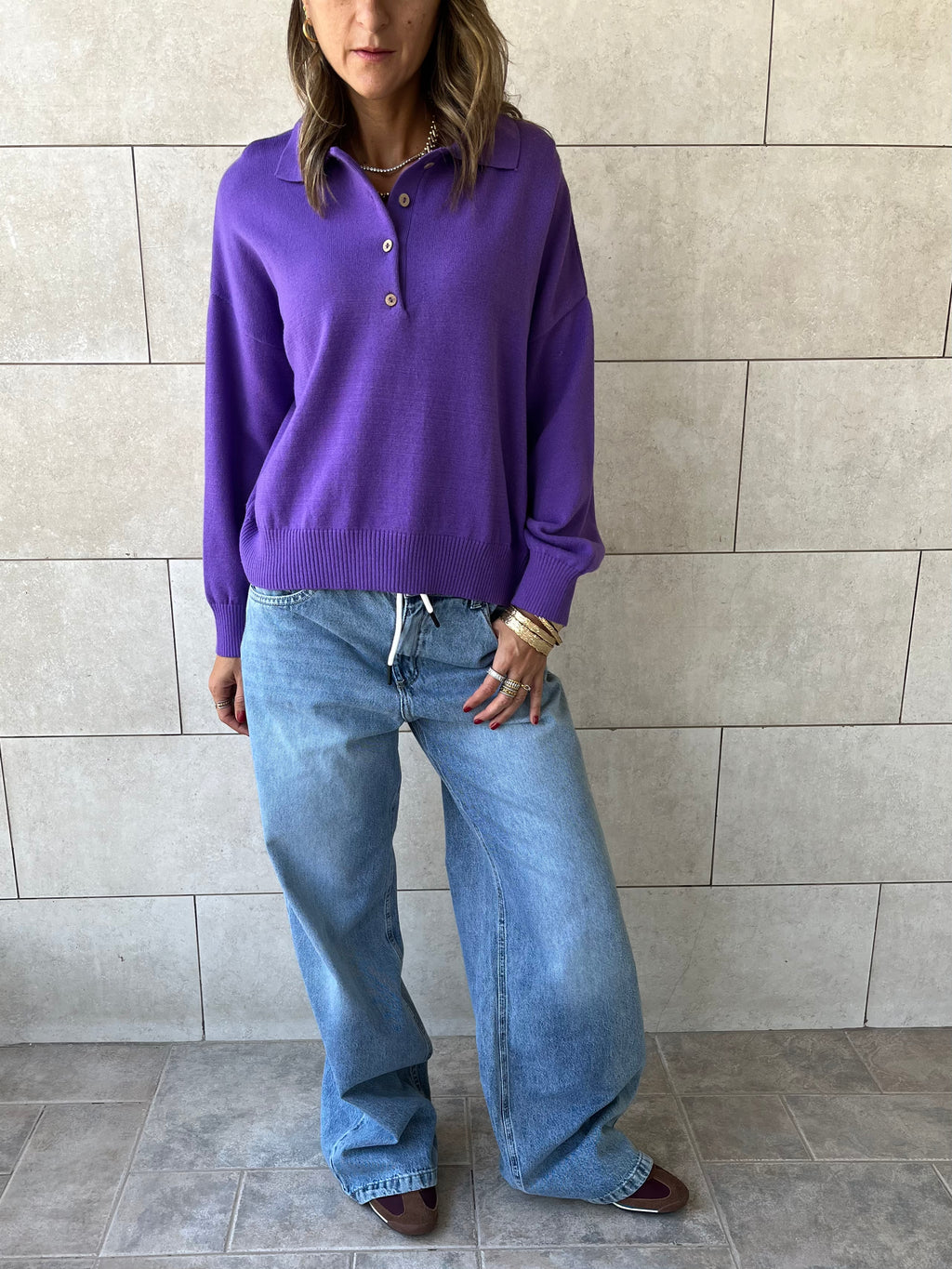 Purple Longsleeve Polo Knit