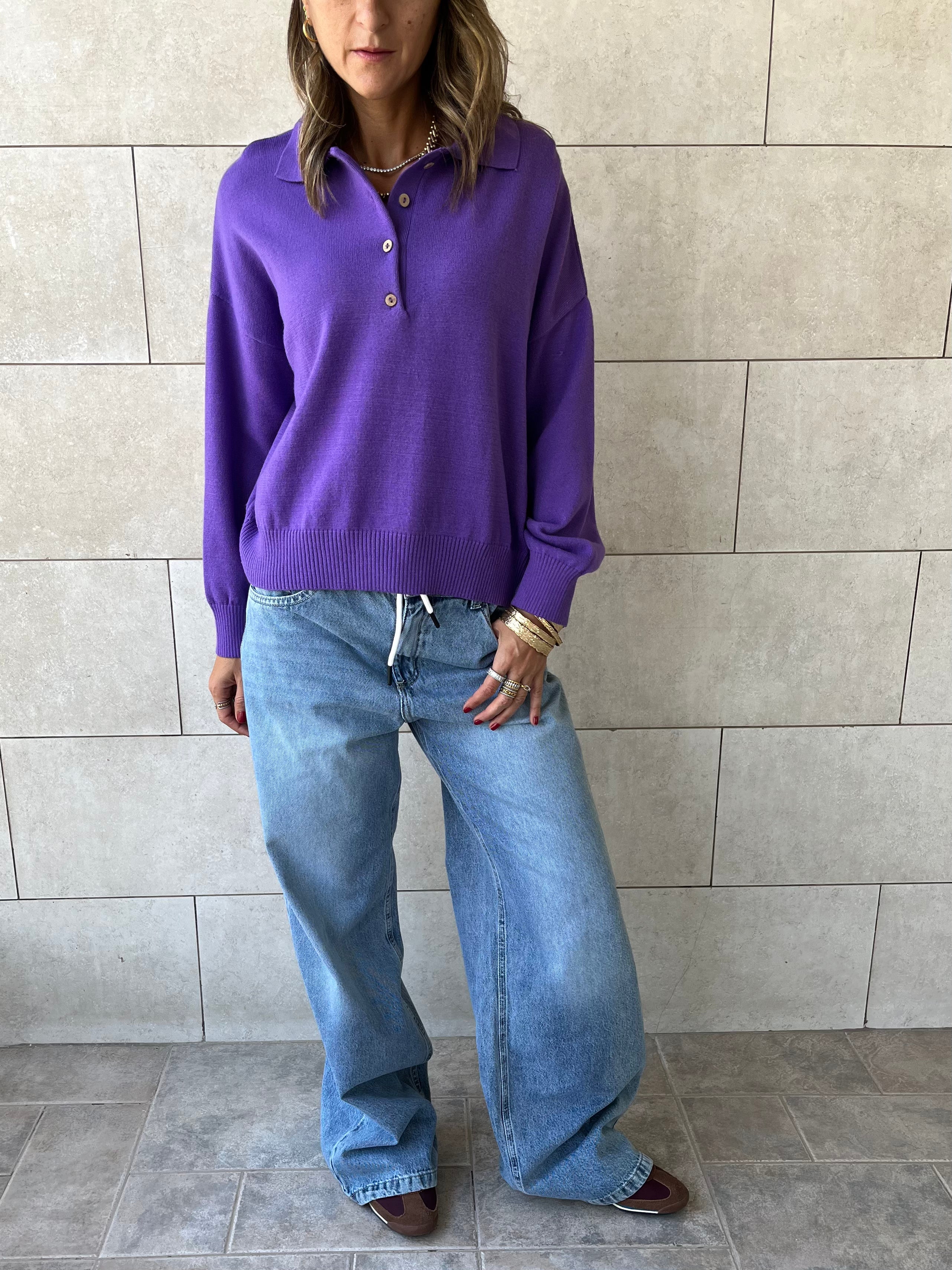 Purple Longsleeve Polo Knit