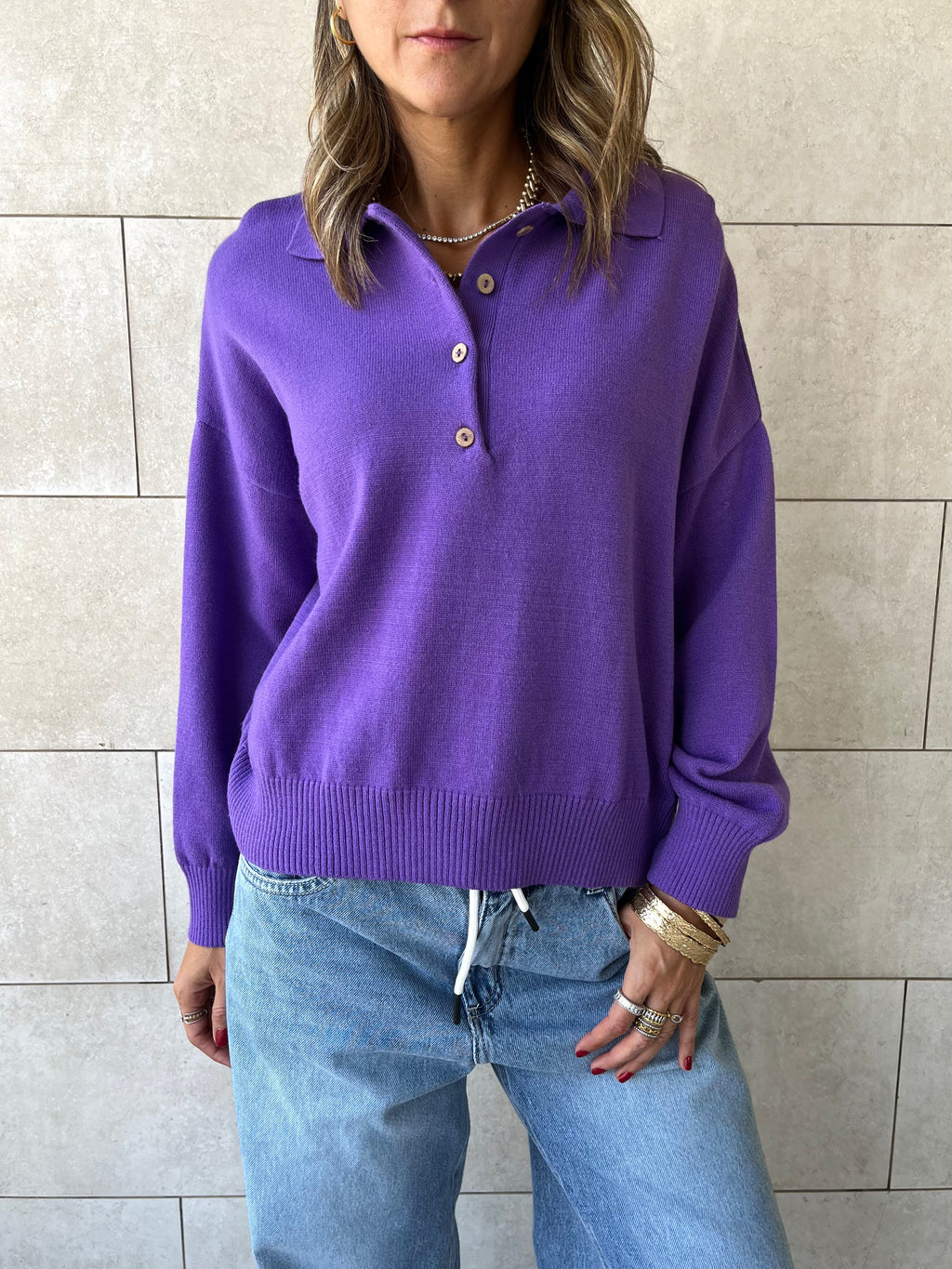 Purple Longsleeve Polo Knit