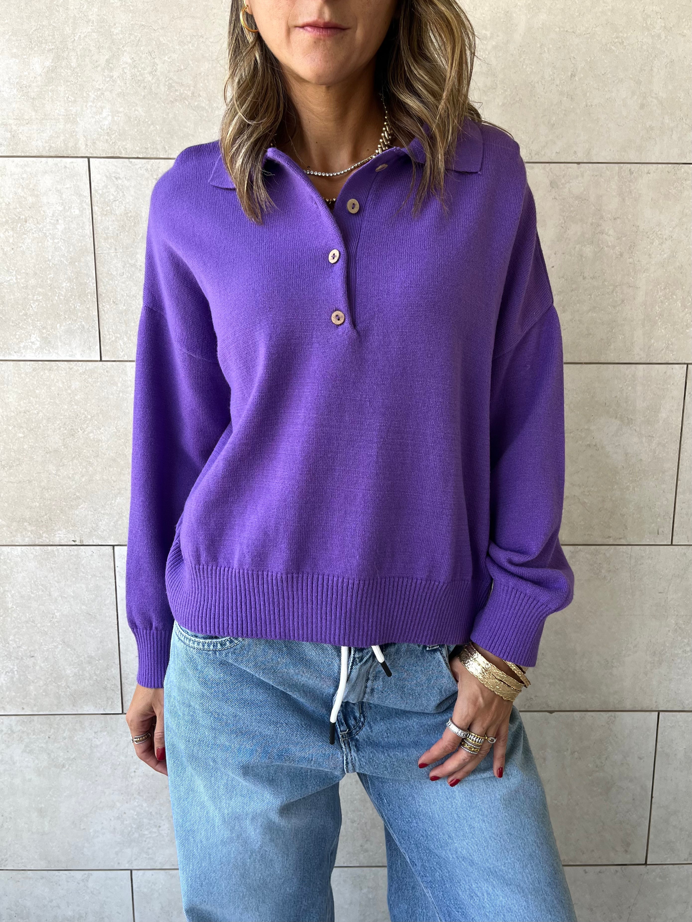 Purple Longsleeve Polo Knit