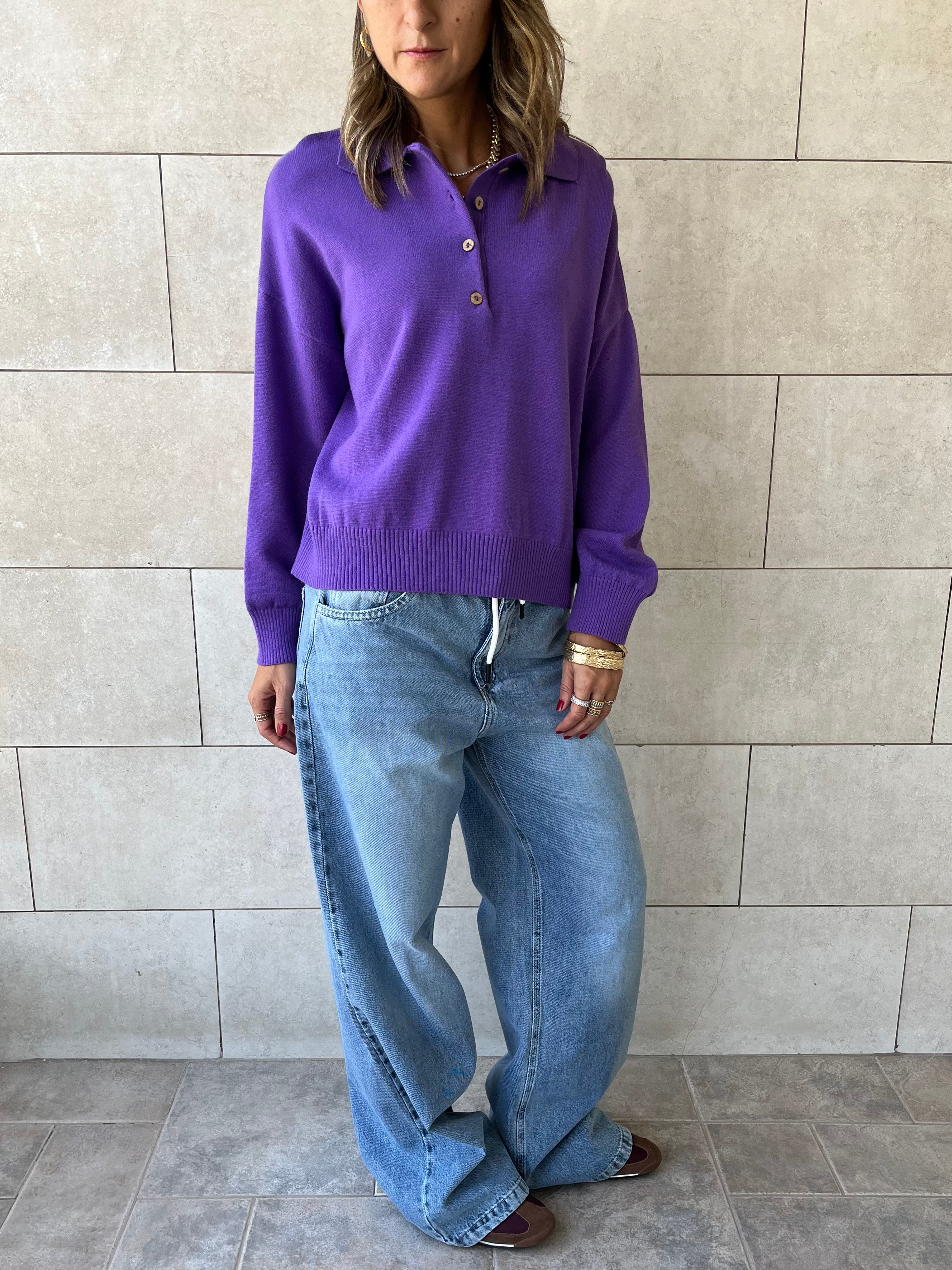 Purple Longsleeve Polo Knit