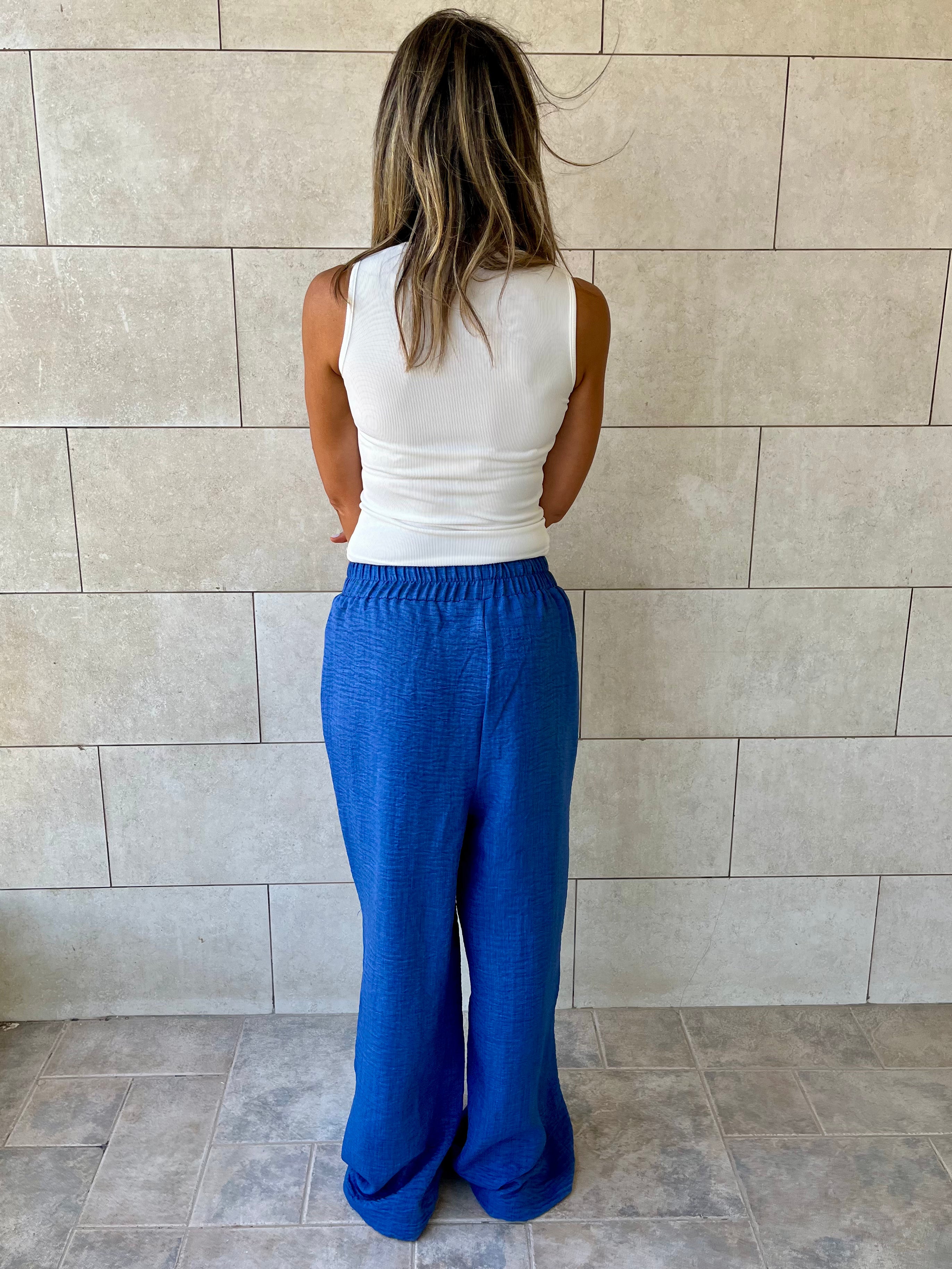 Blue Flowy Linen Pants