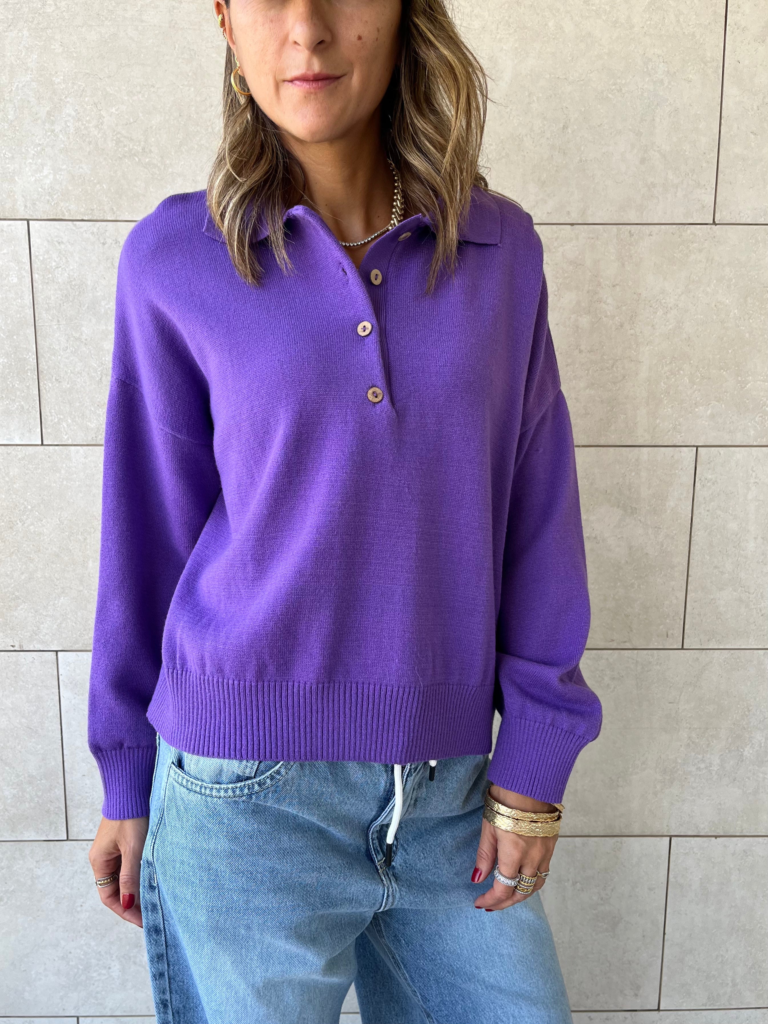 Purple Longsleeve Polo Knit