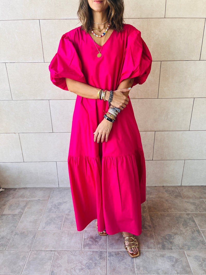 Fuchsia Over The Top Poplin Dress