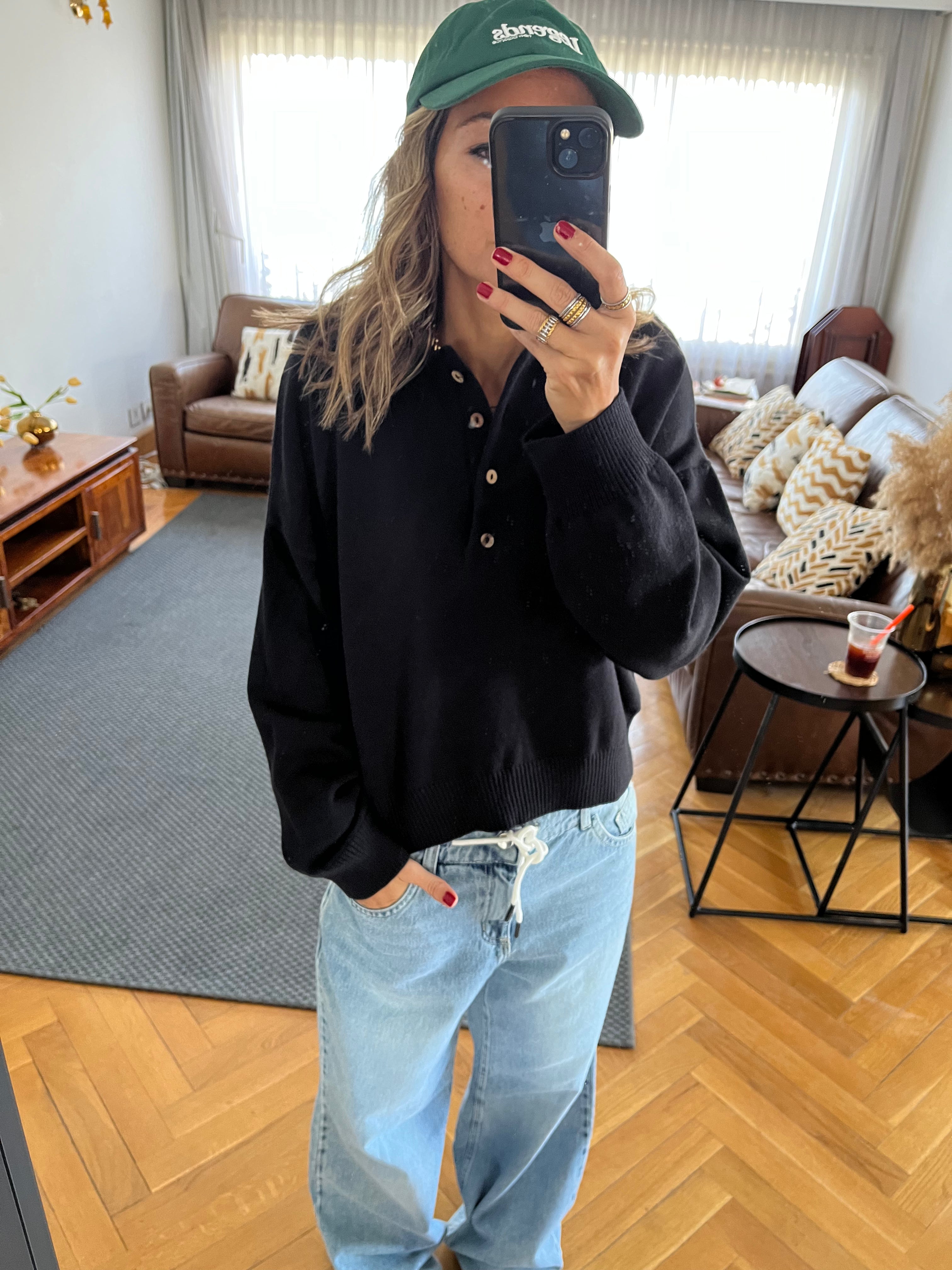 Black Longsleeve Polo Knit