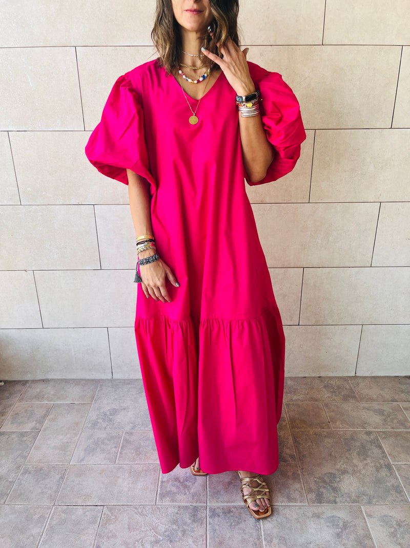 Fuchsia Over The Top Poplin Dress