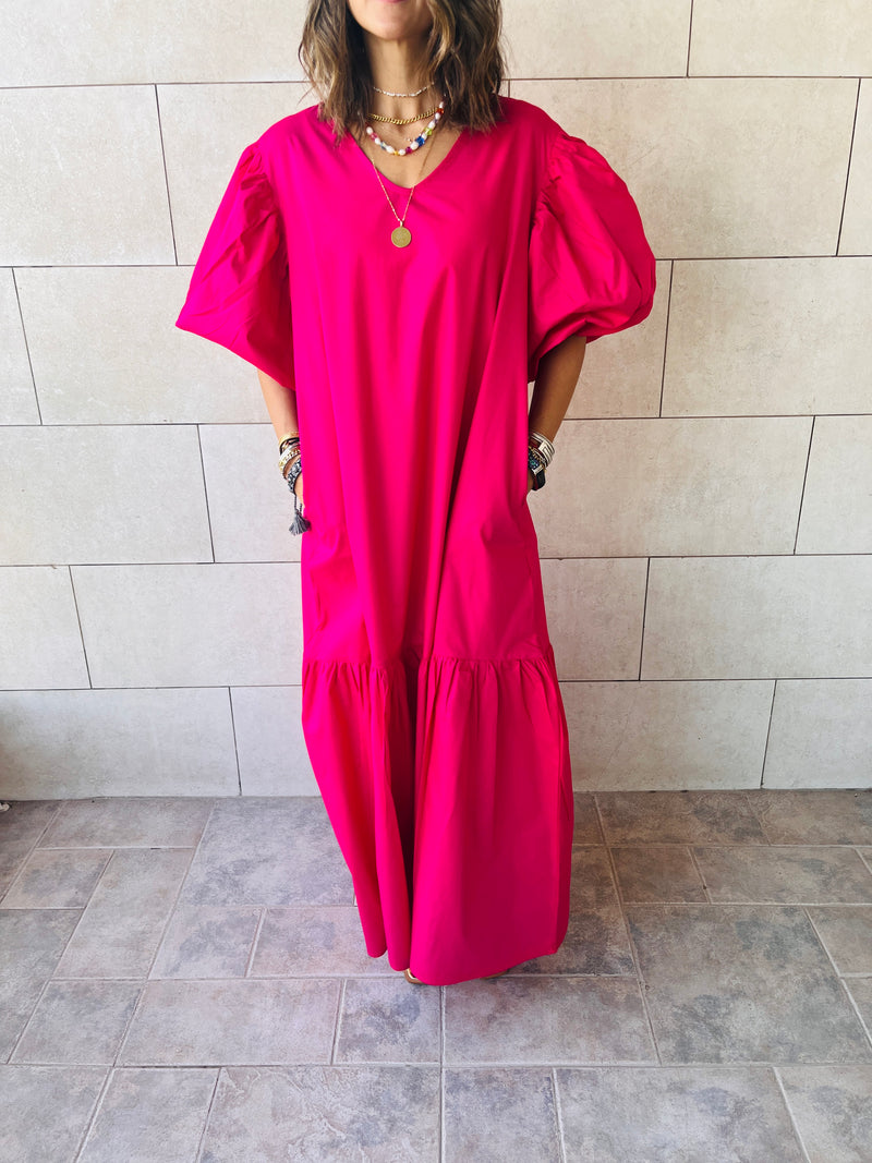 Fuchsia Over The Top Poplin Dress