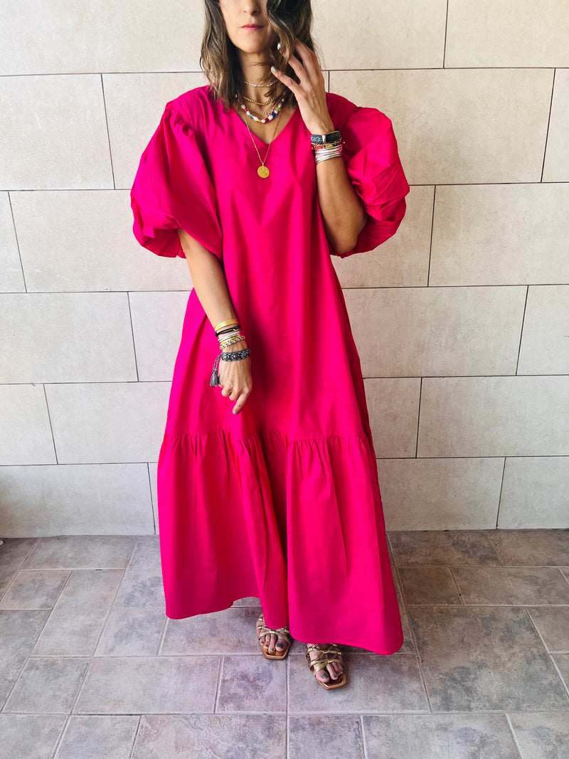 Fuchsia Over The Top Poplin Dress