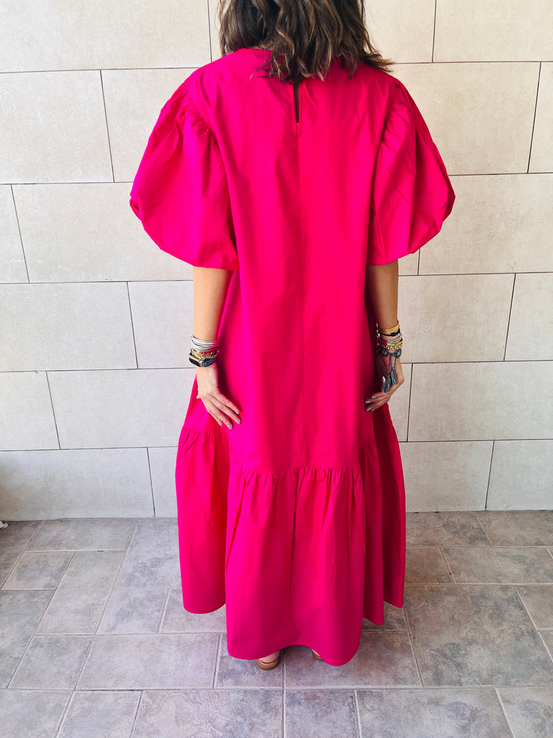 Fuchsia Over The Top Poplin Dress