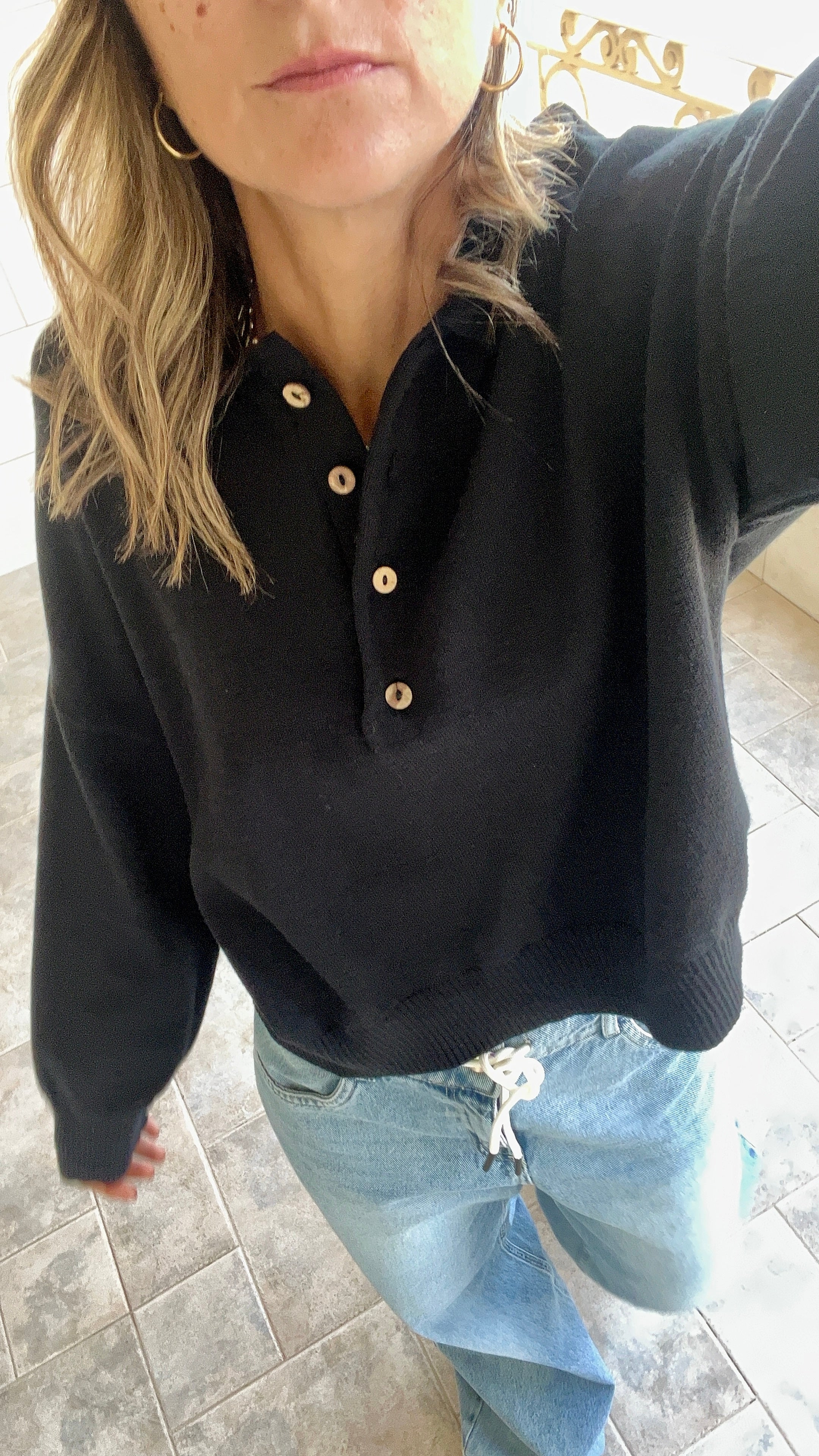 Black Longsleeve Polo Knit