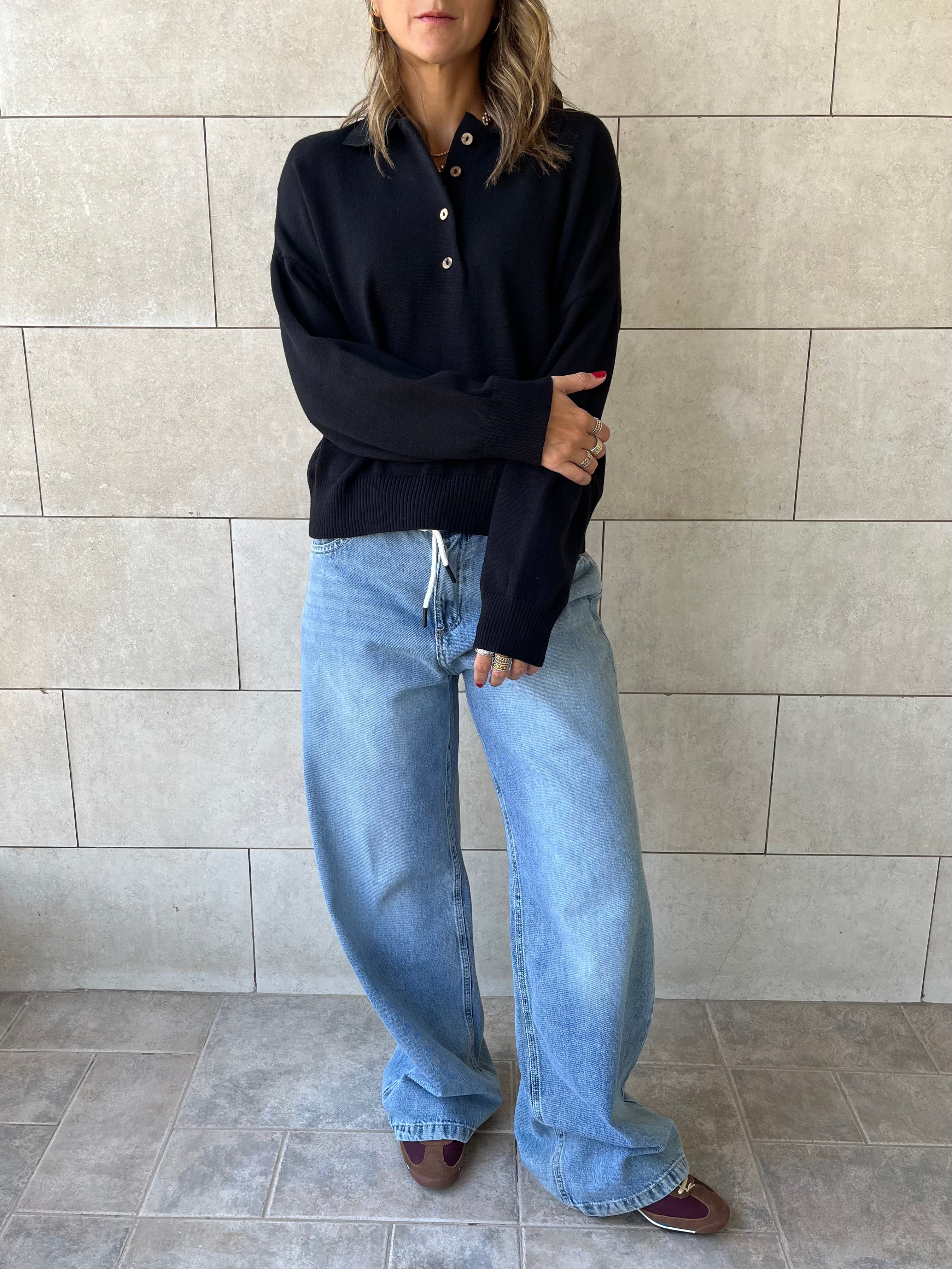 Black Longsleeve Polo Knit