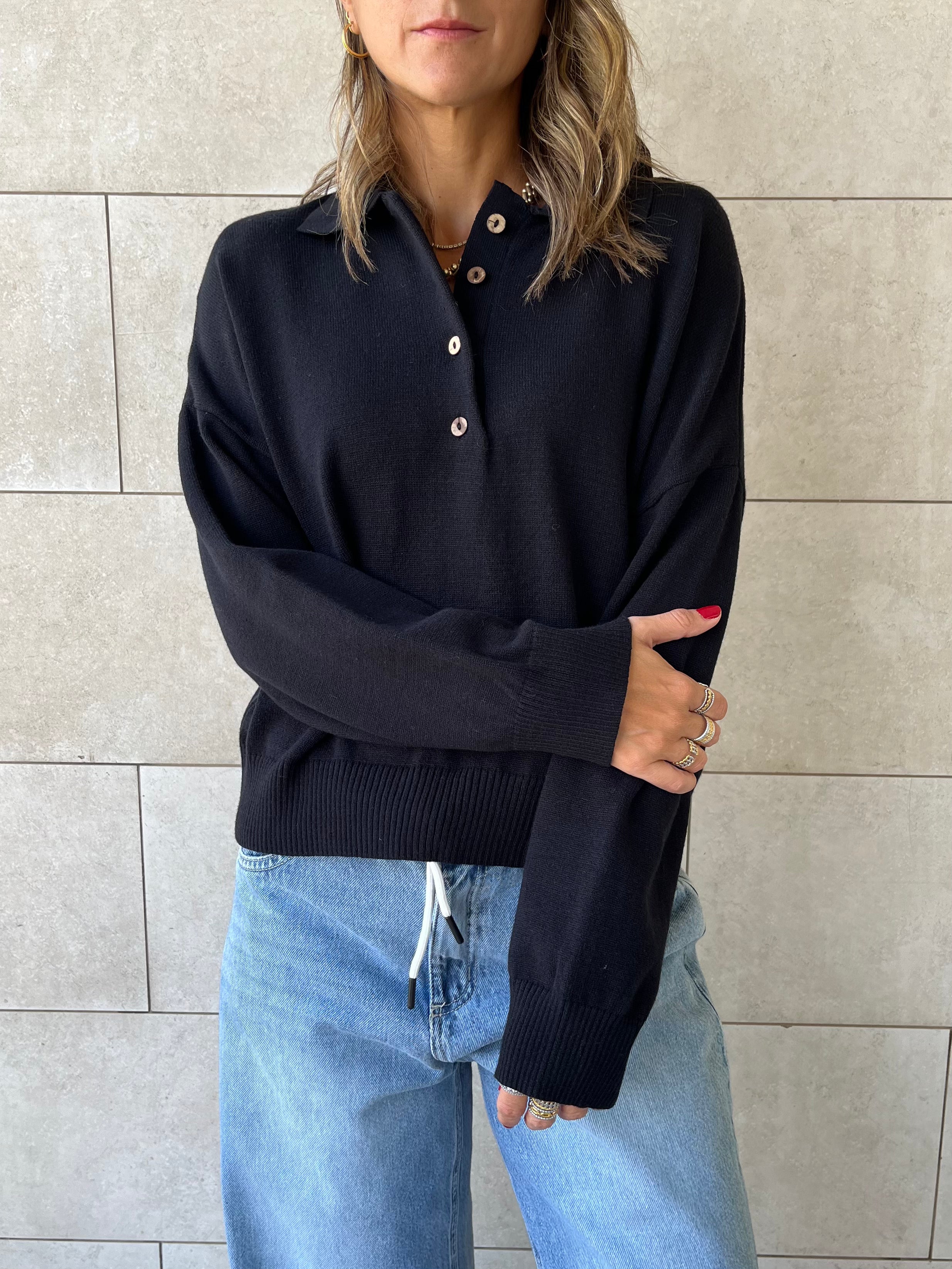 Black Longsleeve Polo Knit