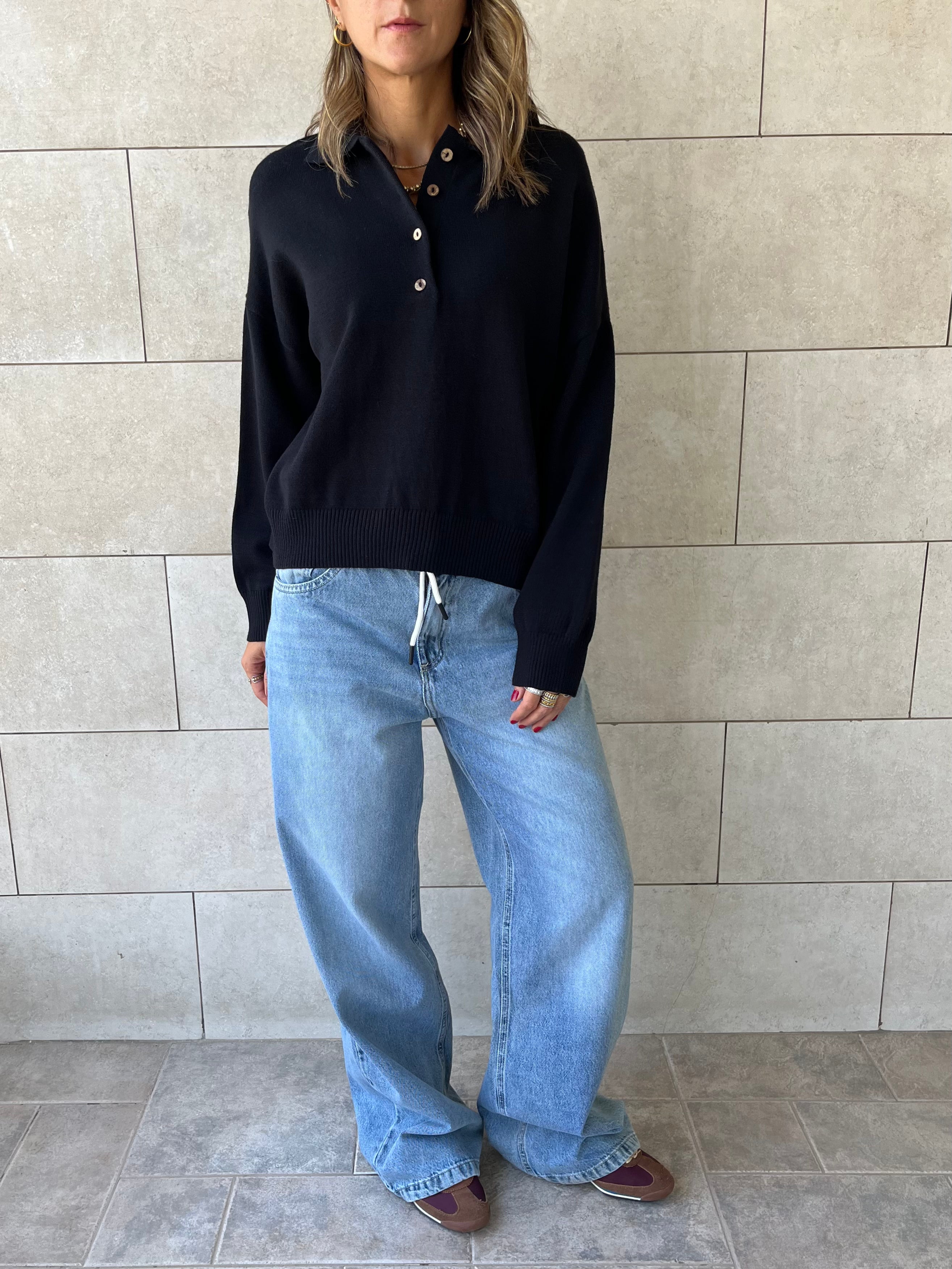 Black Longsleeve Polo Knit