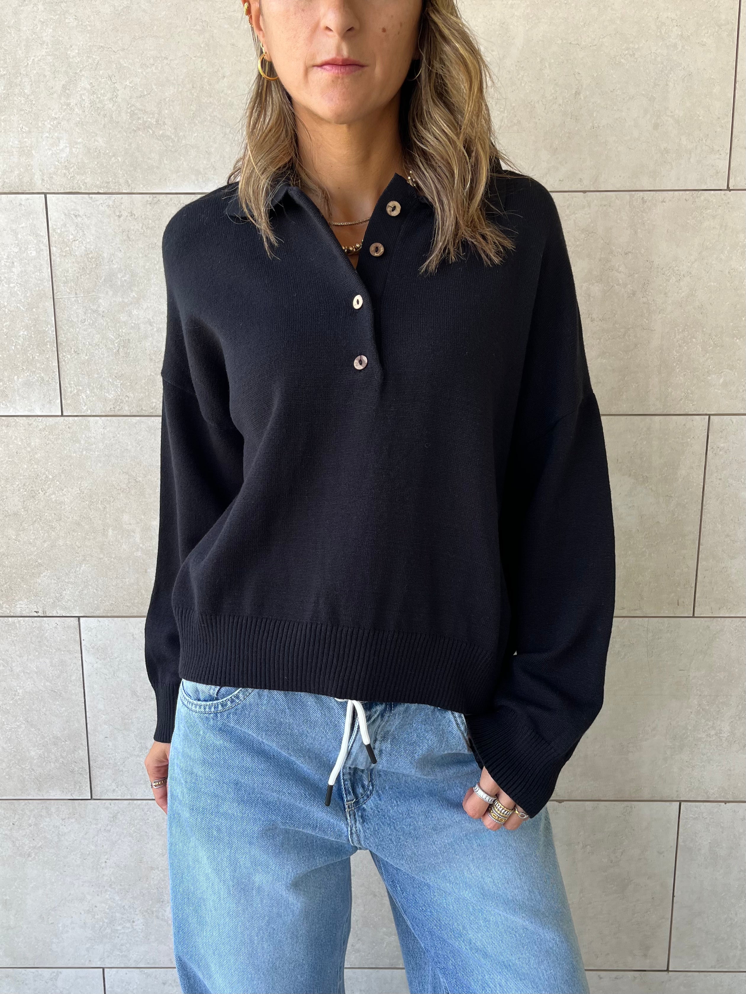 Black Longsleeve Polo Knit