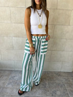 Green Striped Spring Pants