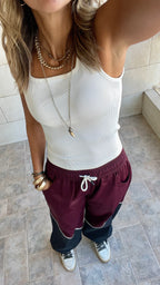 Burgundy & black Colorblock Waterproof Pants