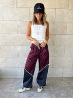 Burgundy & black Colorblock Waterproof Pants