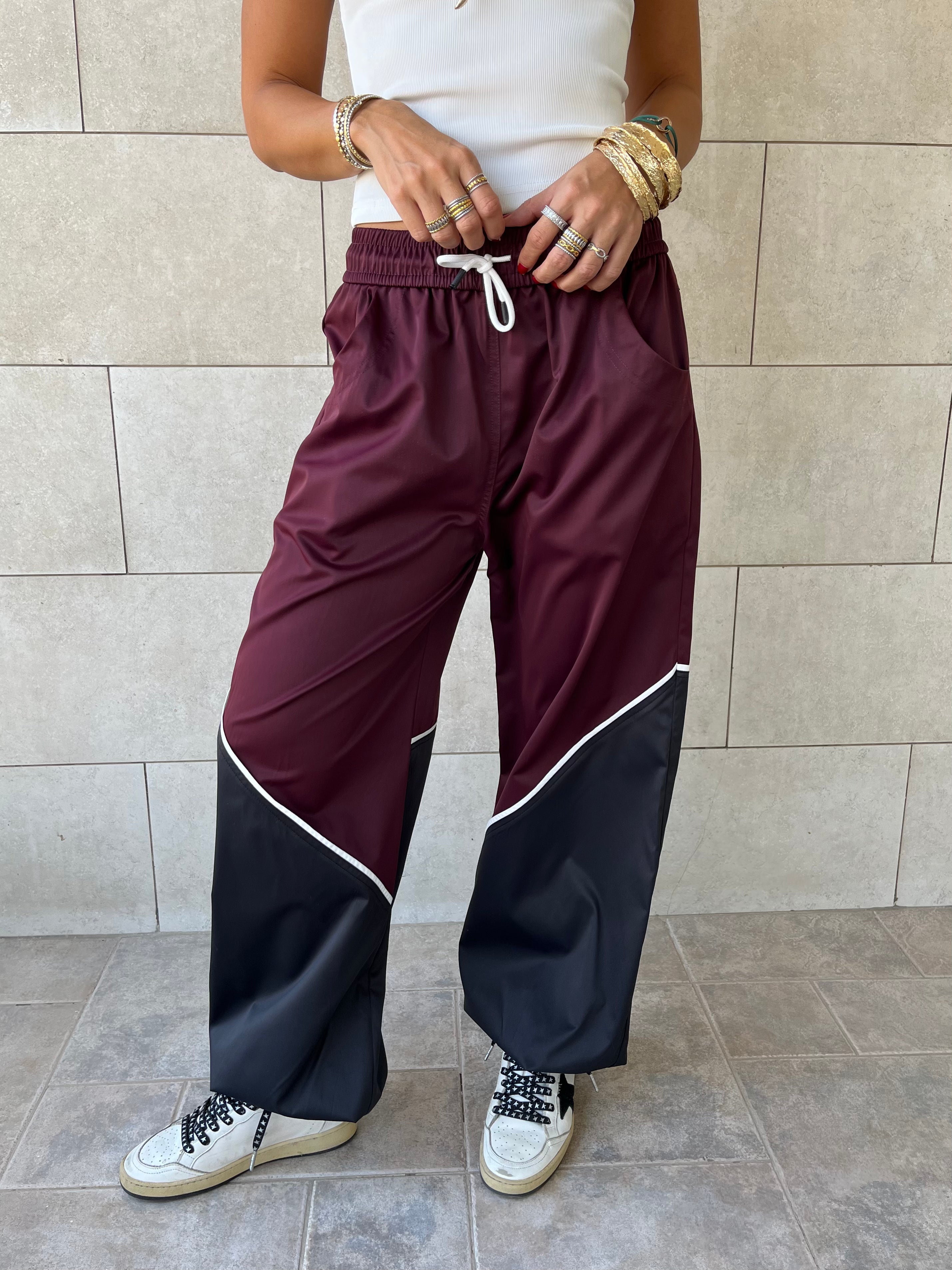Burgundy & black Colorblock Waterproof Pants