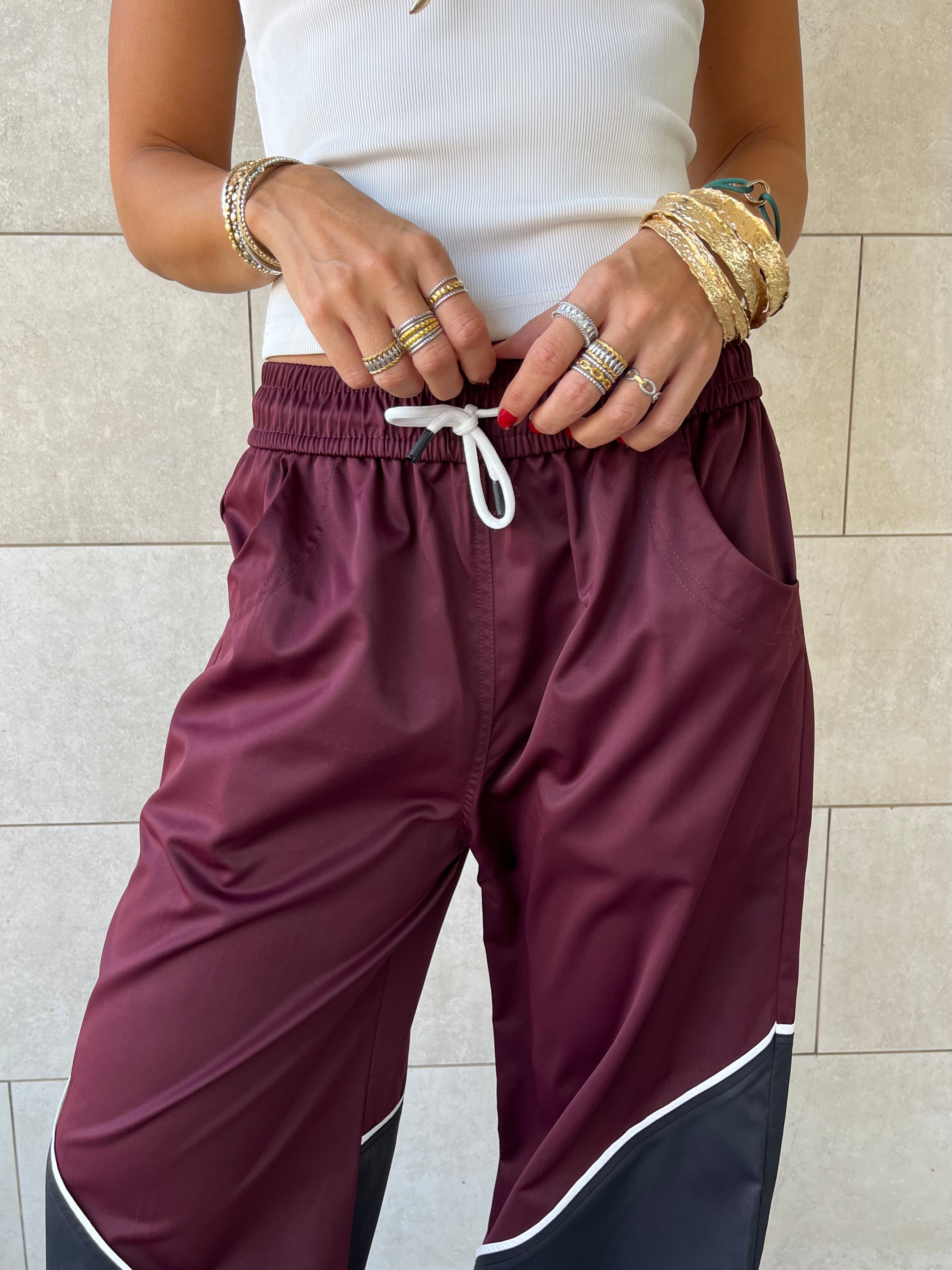 Burgundy & black Colorblock Waterproof Pants