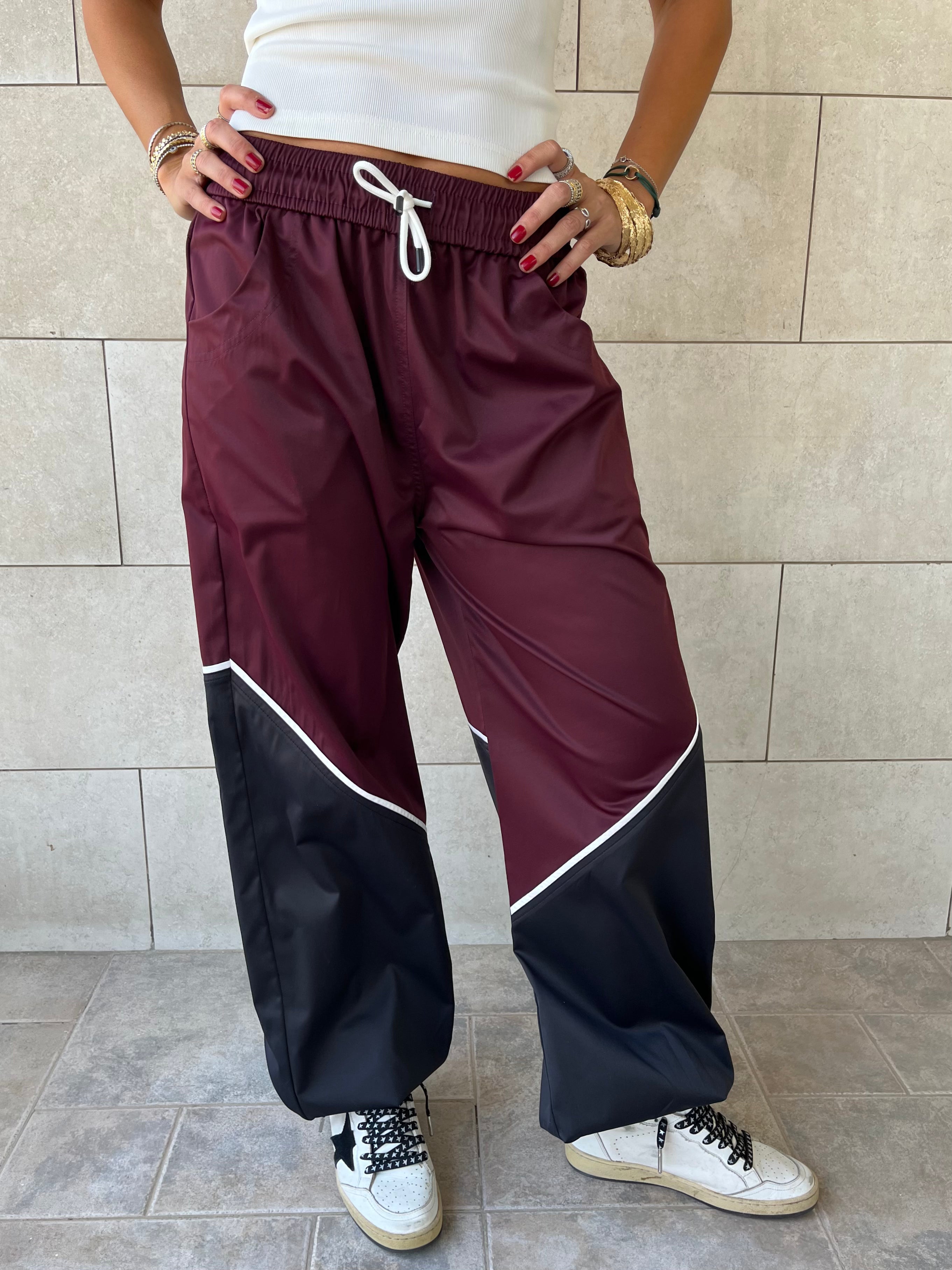 Burgundy & black Colorblock Waterproof Pants