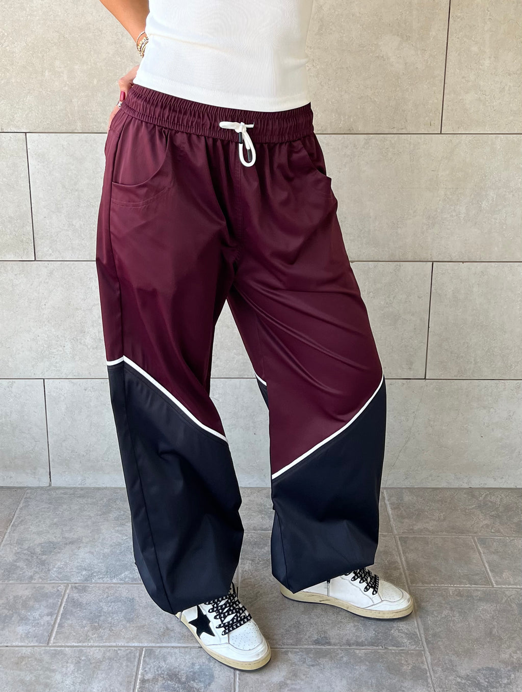 Burgundy & black Colorblock Waterproof Pants