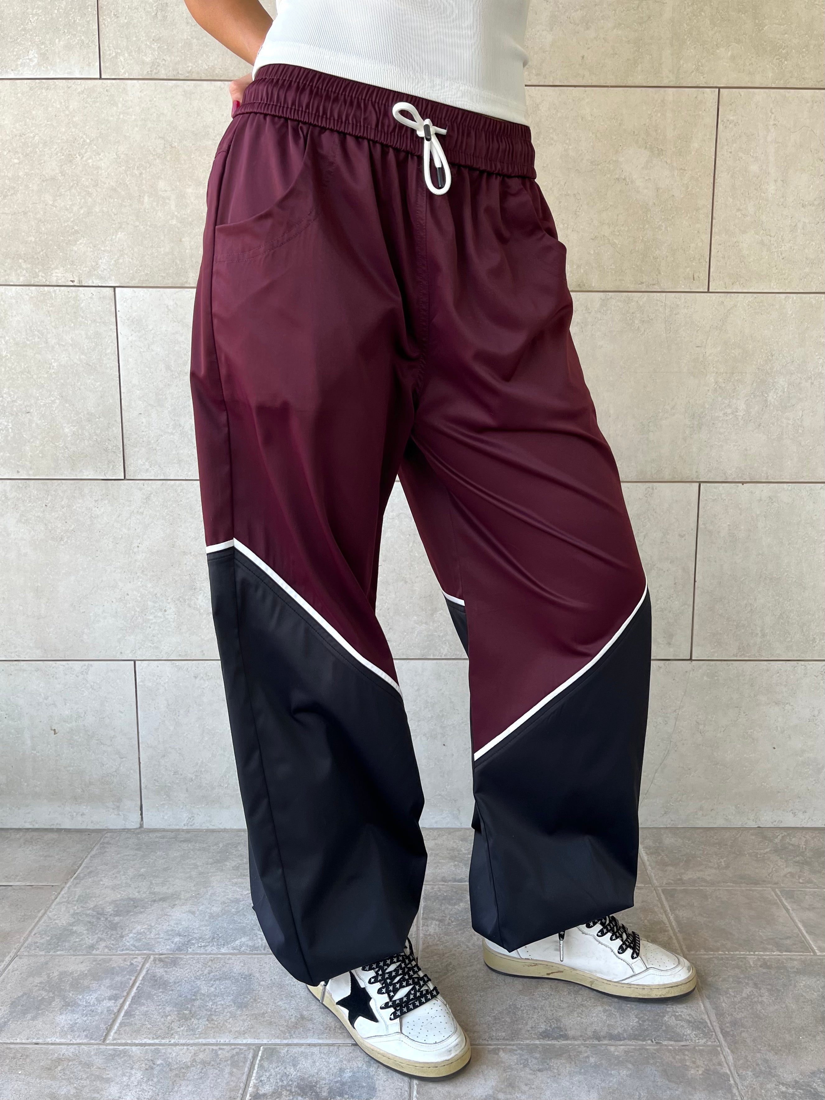 Burgundy & black Colorblock Waterproof Pants