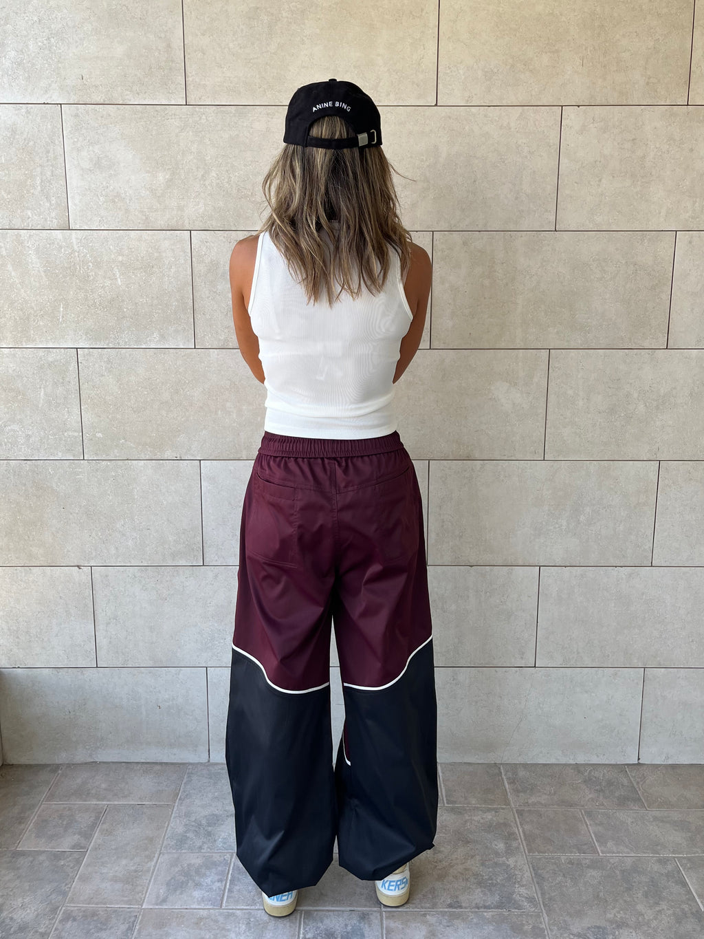 Burgundy & black Colorblock Waterproof Pants