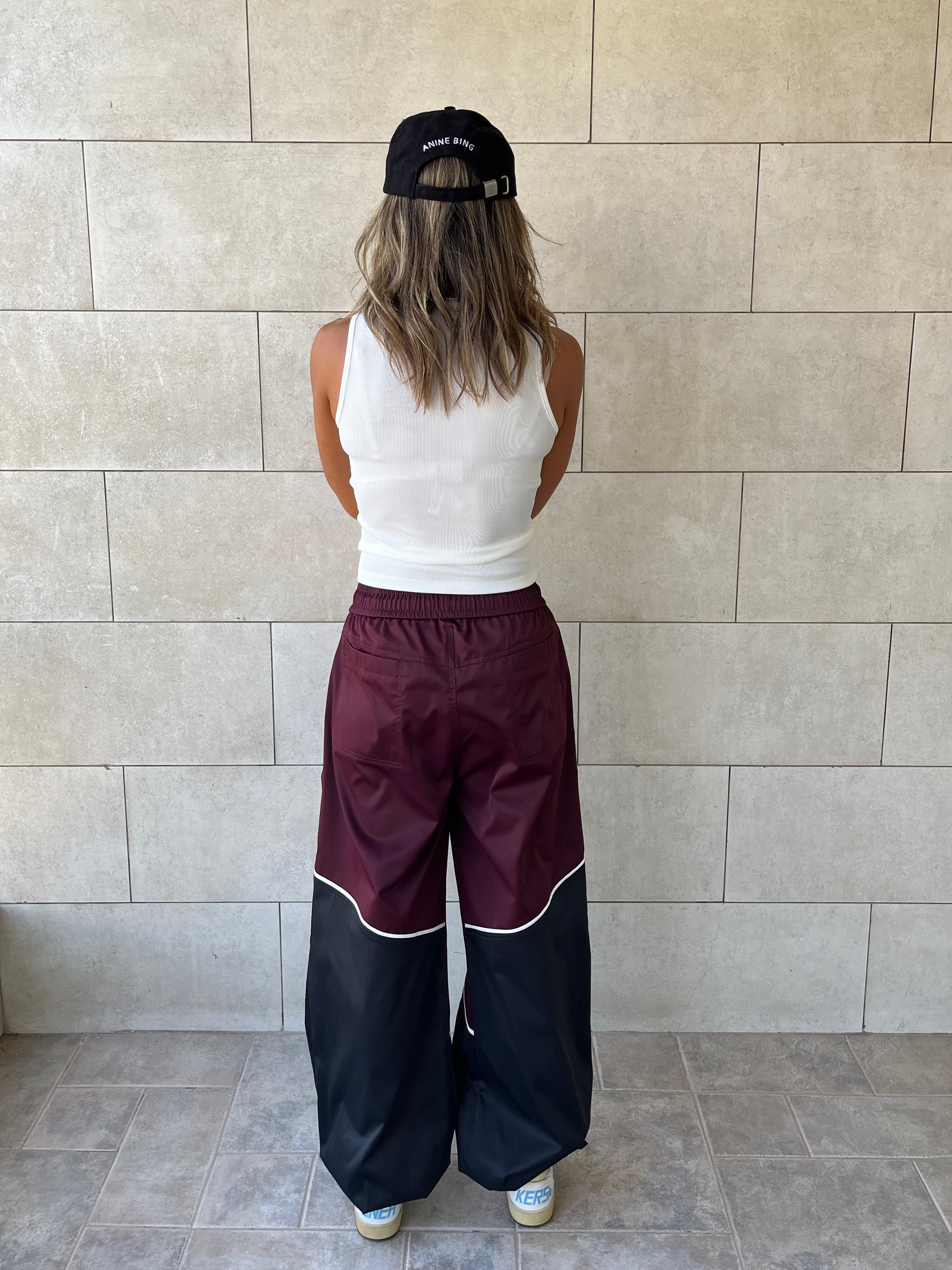 Burgundy & black Colorblock Waterproof Pants