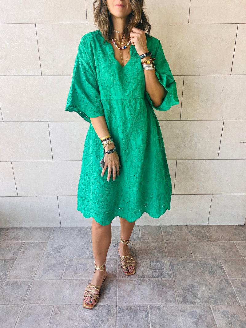 Green Anglaise Mini Dress