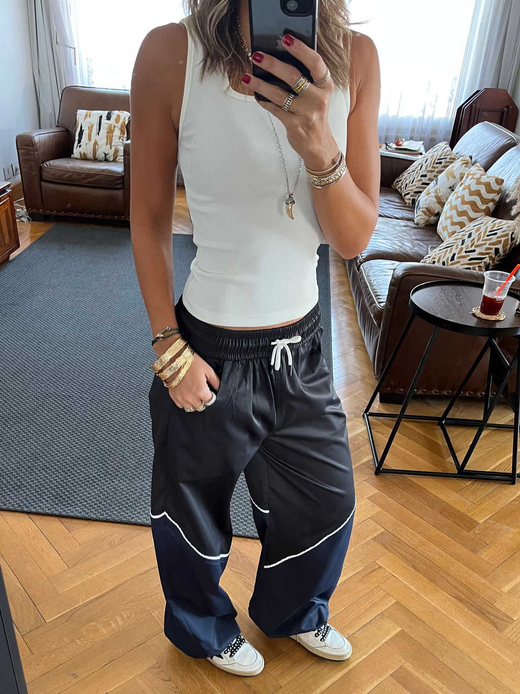 Black & Navy Colorblock Waterproof Pants