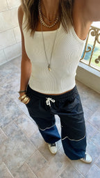 Black & Navy Colorblock Waterproof Pants