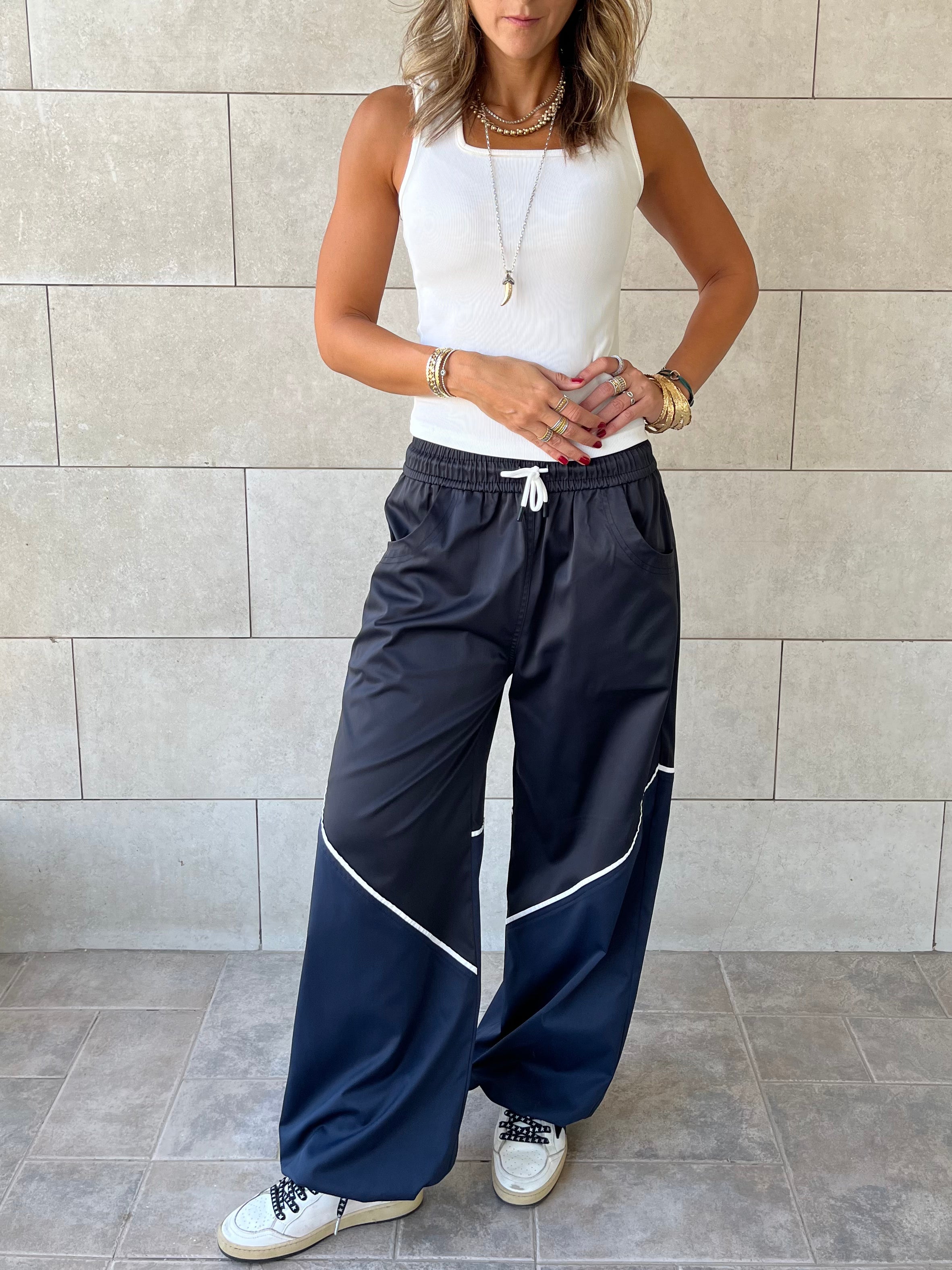 Black & Navy Colorblock Waterproof Pants