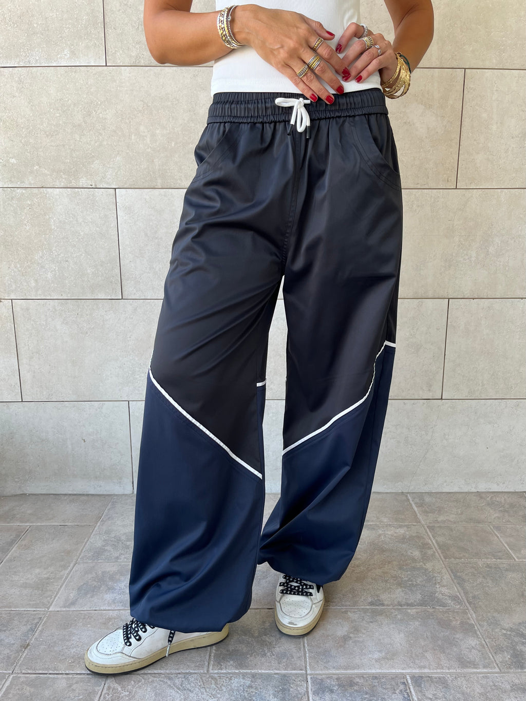 Black & Navy Colorblock Waterproof Pants