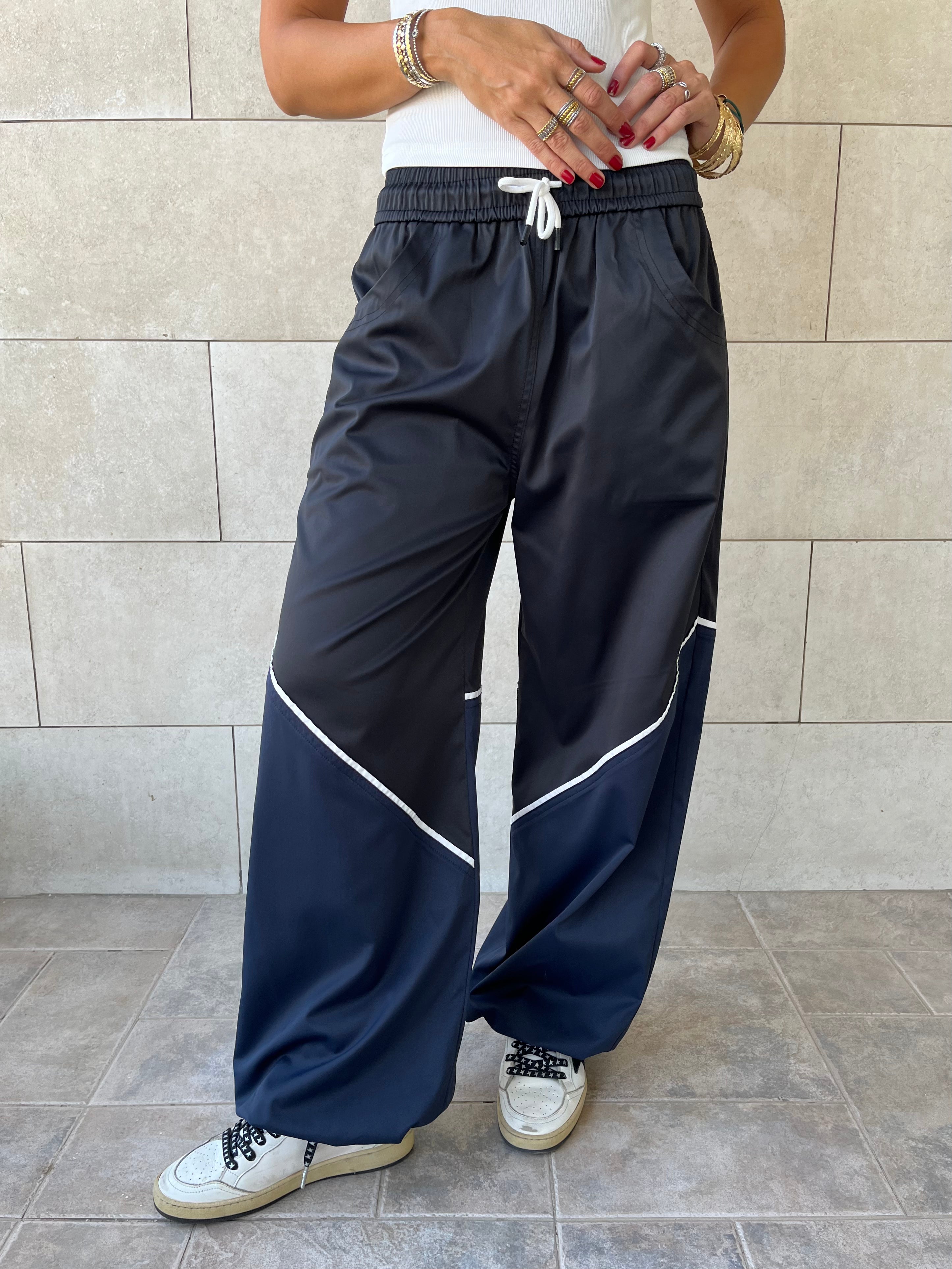 Black & Navy Colorblock Waterproof Pants