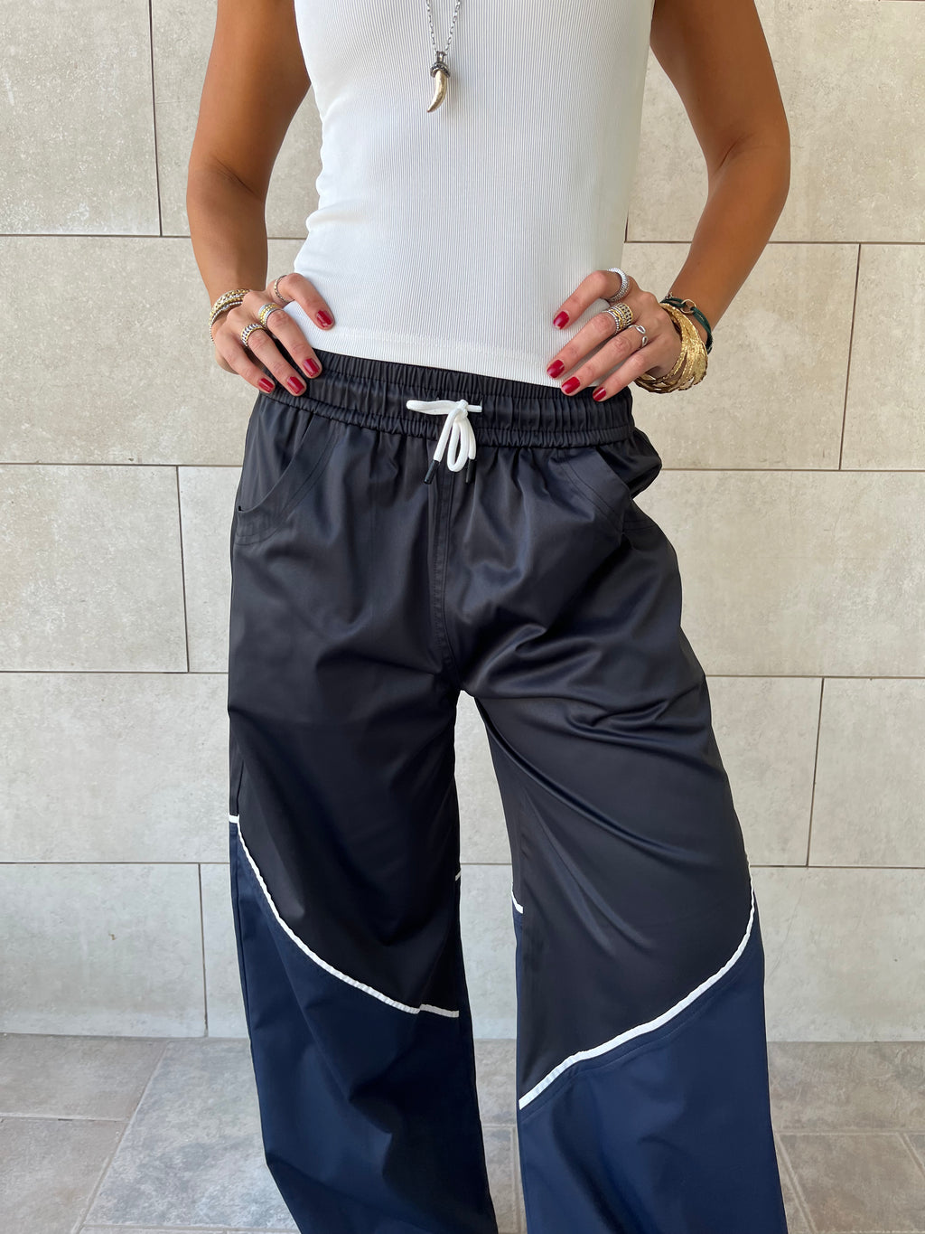 Black & Navy Colorblock Waterproof Pants