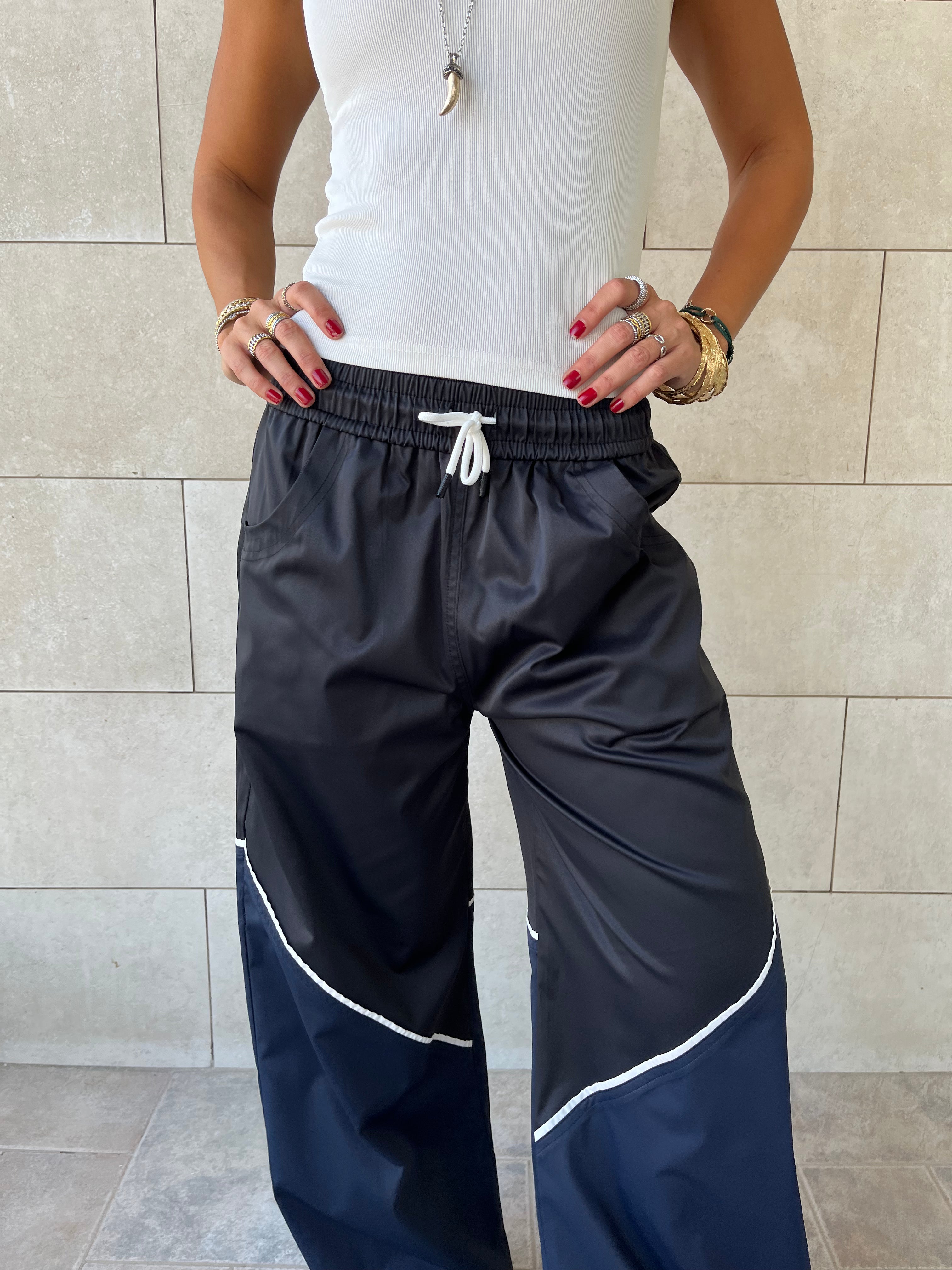 Black & Navy Colorblock Waterproof Pants