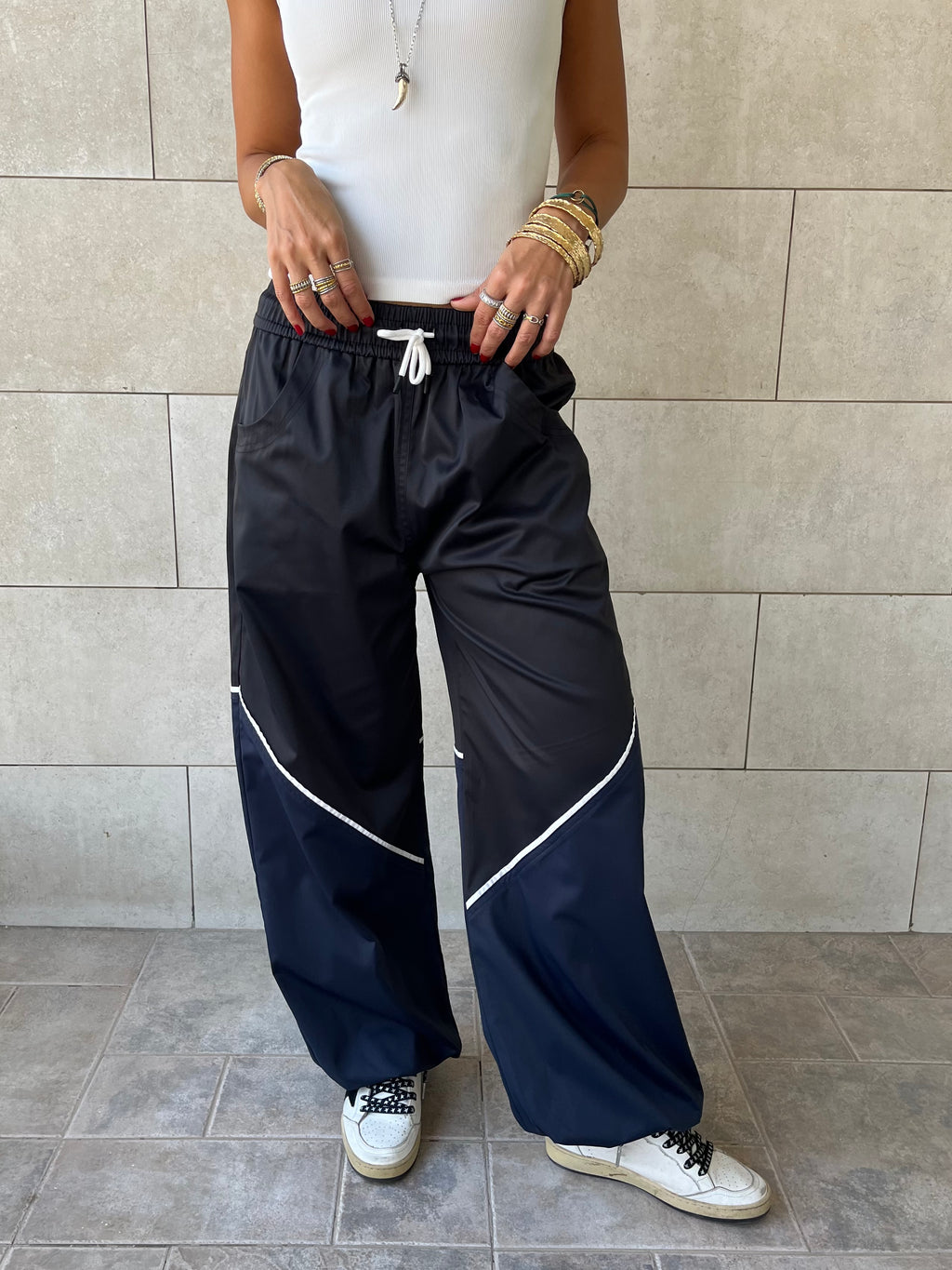 Black & Navy Colorblock Waterproof Pants