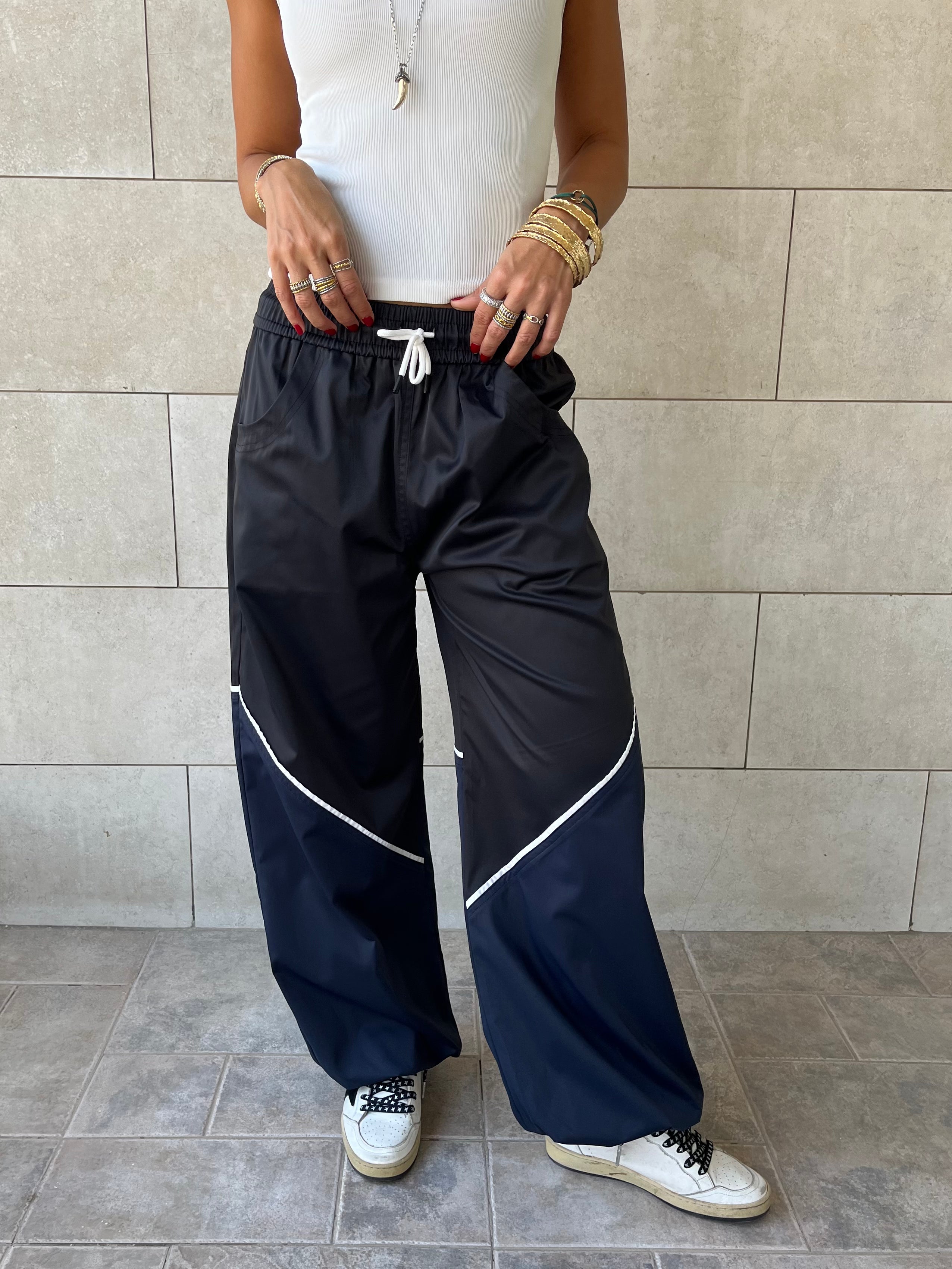 Black & Navy Colorblock Waterproof Pants