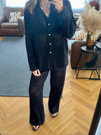 Black Vacation Check Crochet Shirt Set