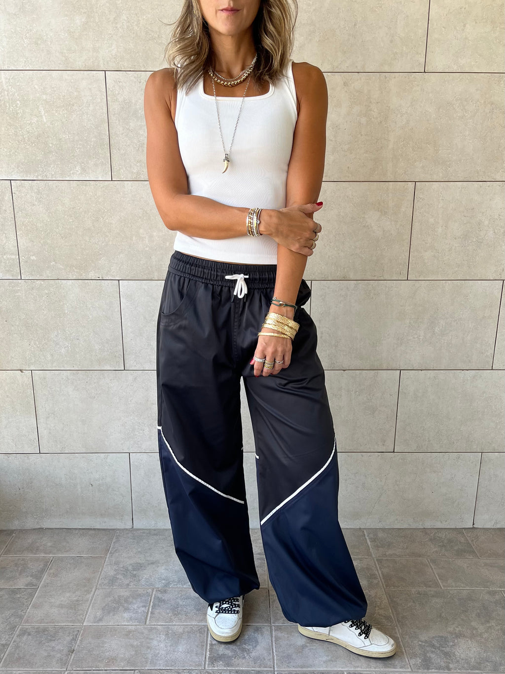 Black & Navy Colorblock Waterproof Pants