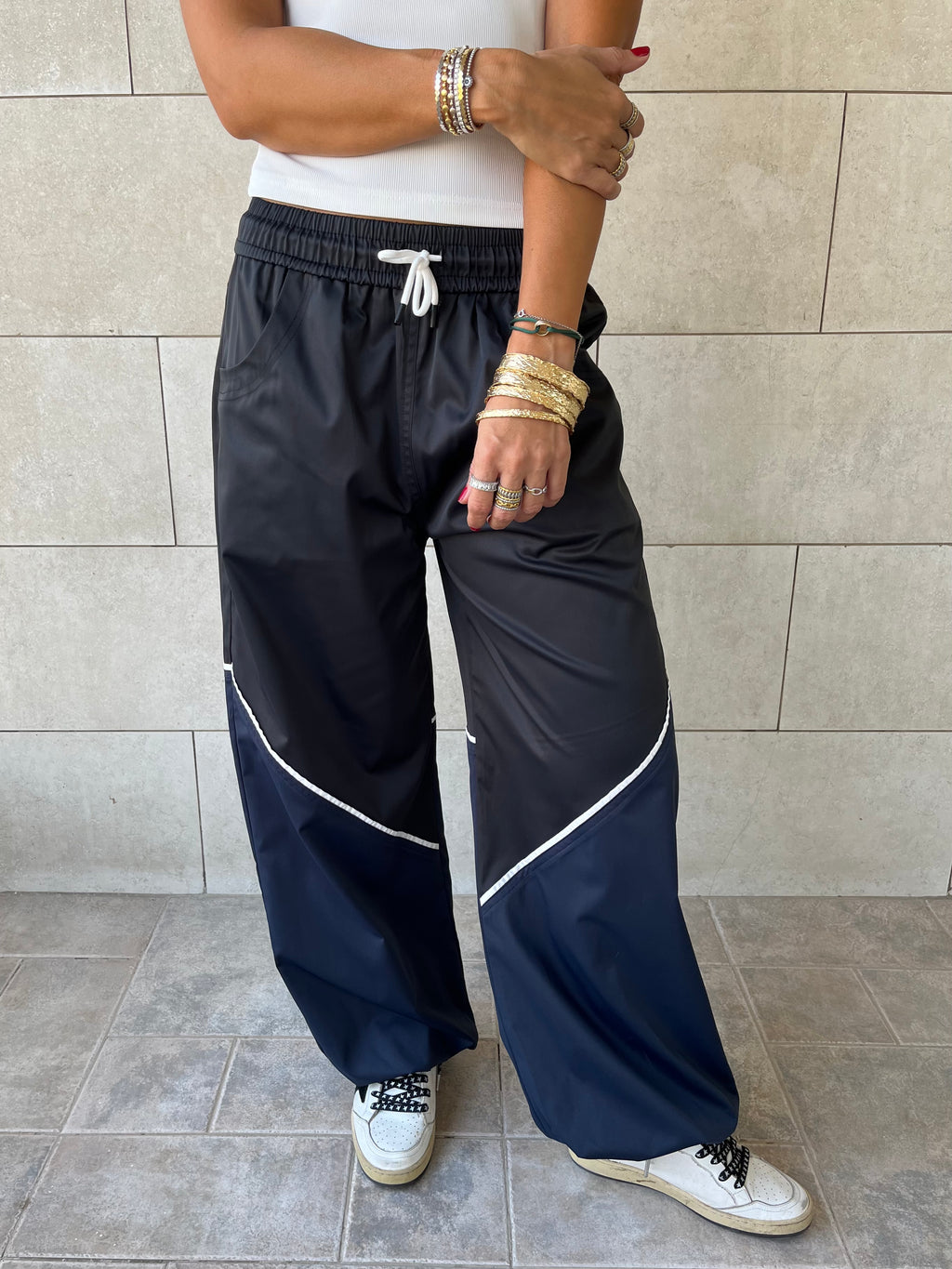 Black & Navy Colorblock Waterproof Pants