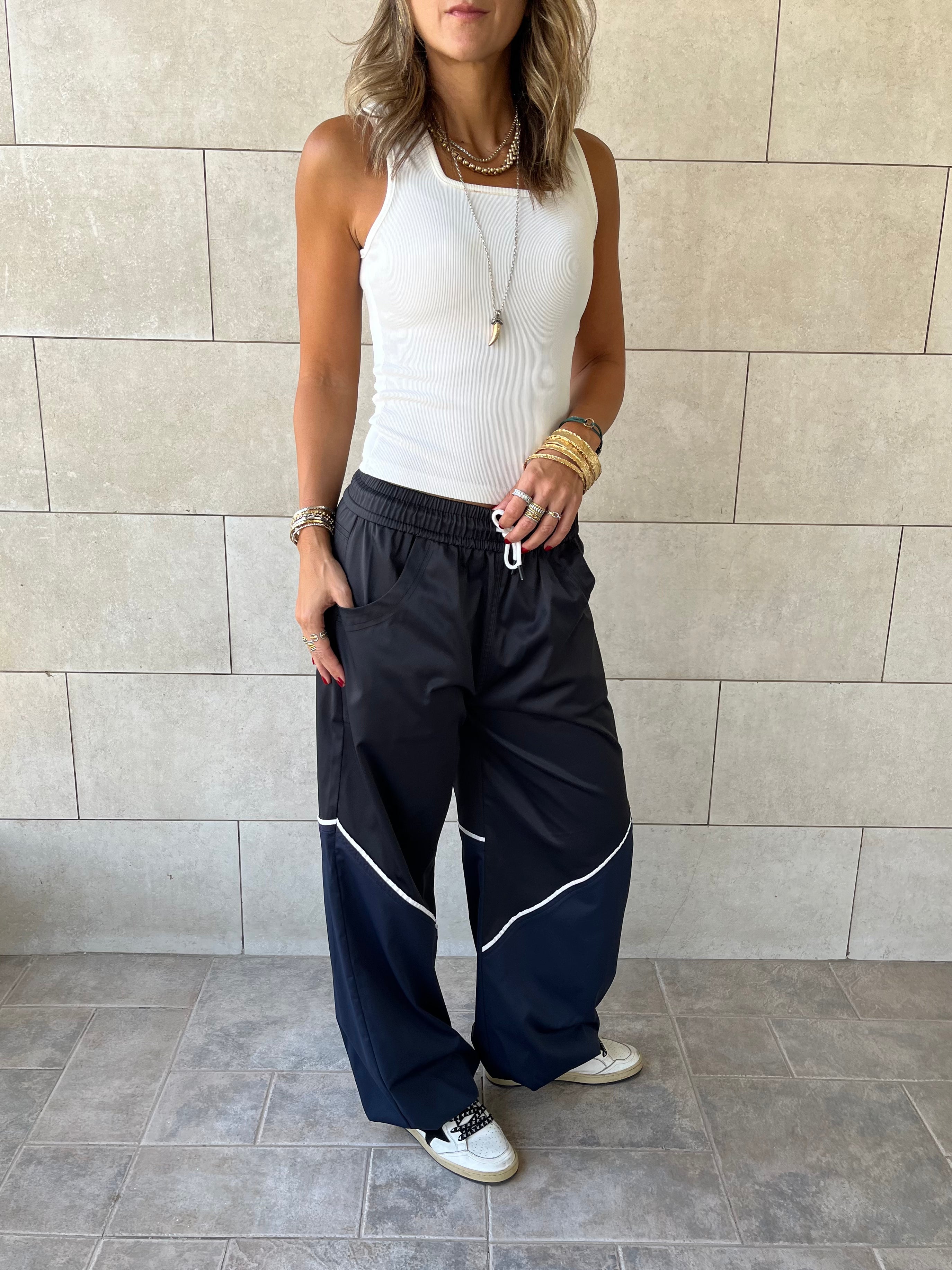 Black & Navy Colorblock Waterproof Pants