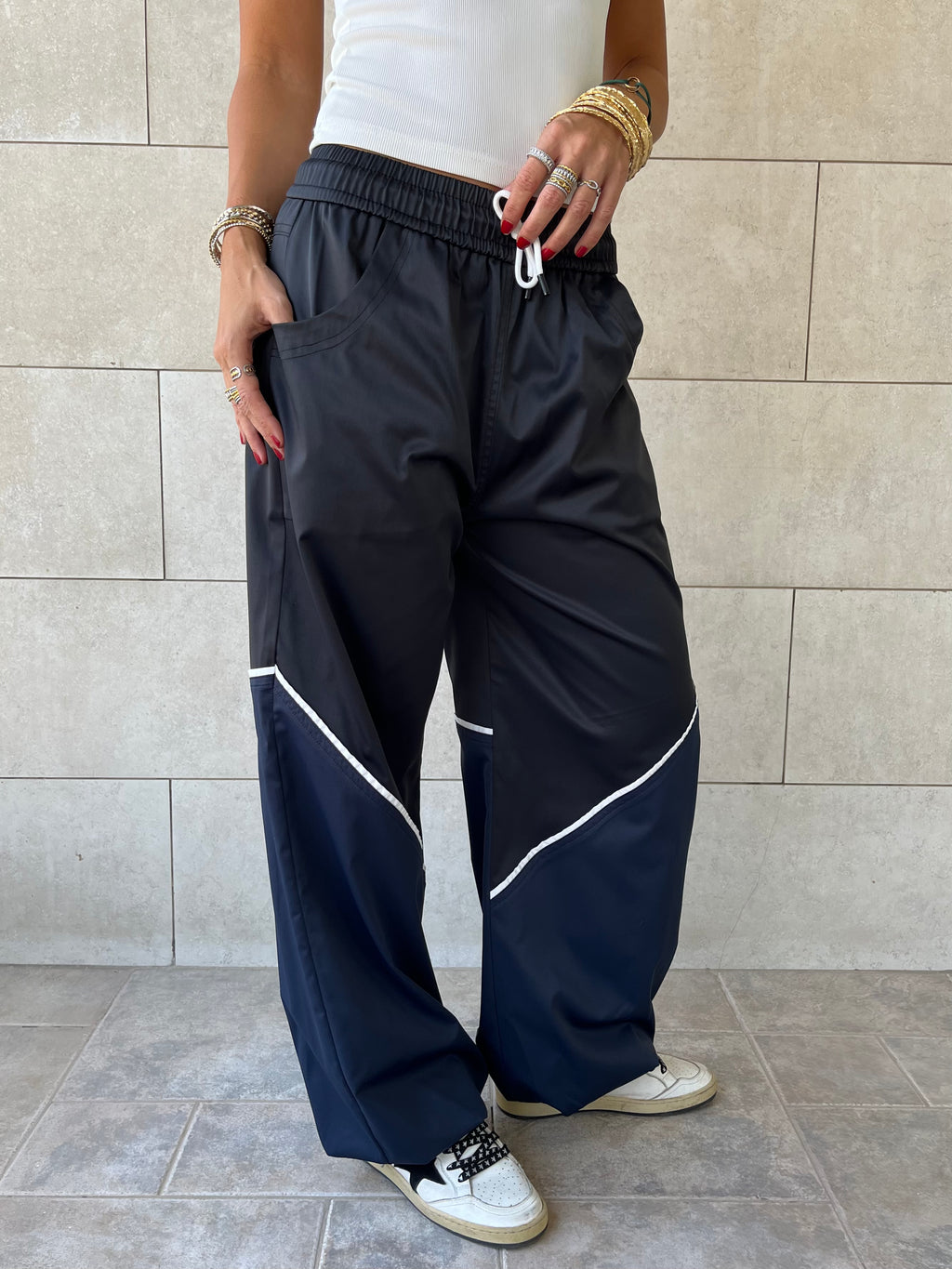 Black & Navy Colorblock Waterproof Pants
