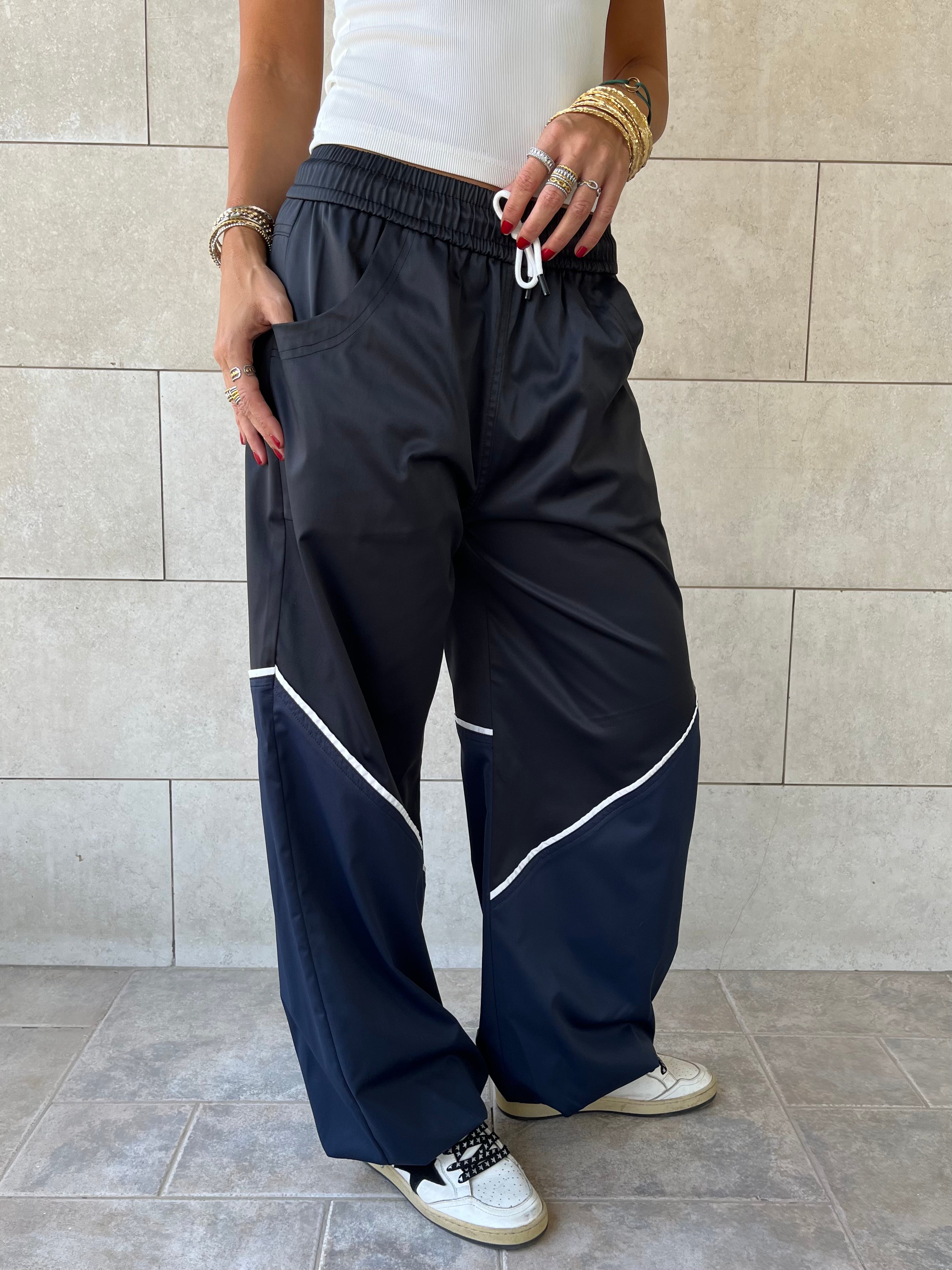 Black & Navy Colorblock Waterproof Pants