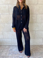 Black Vacation Check Crochet Shirt Set