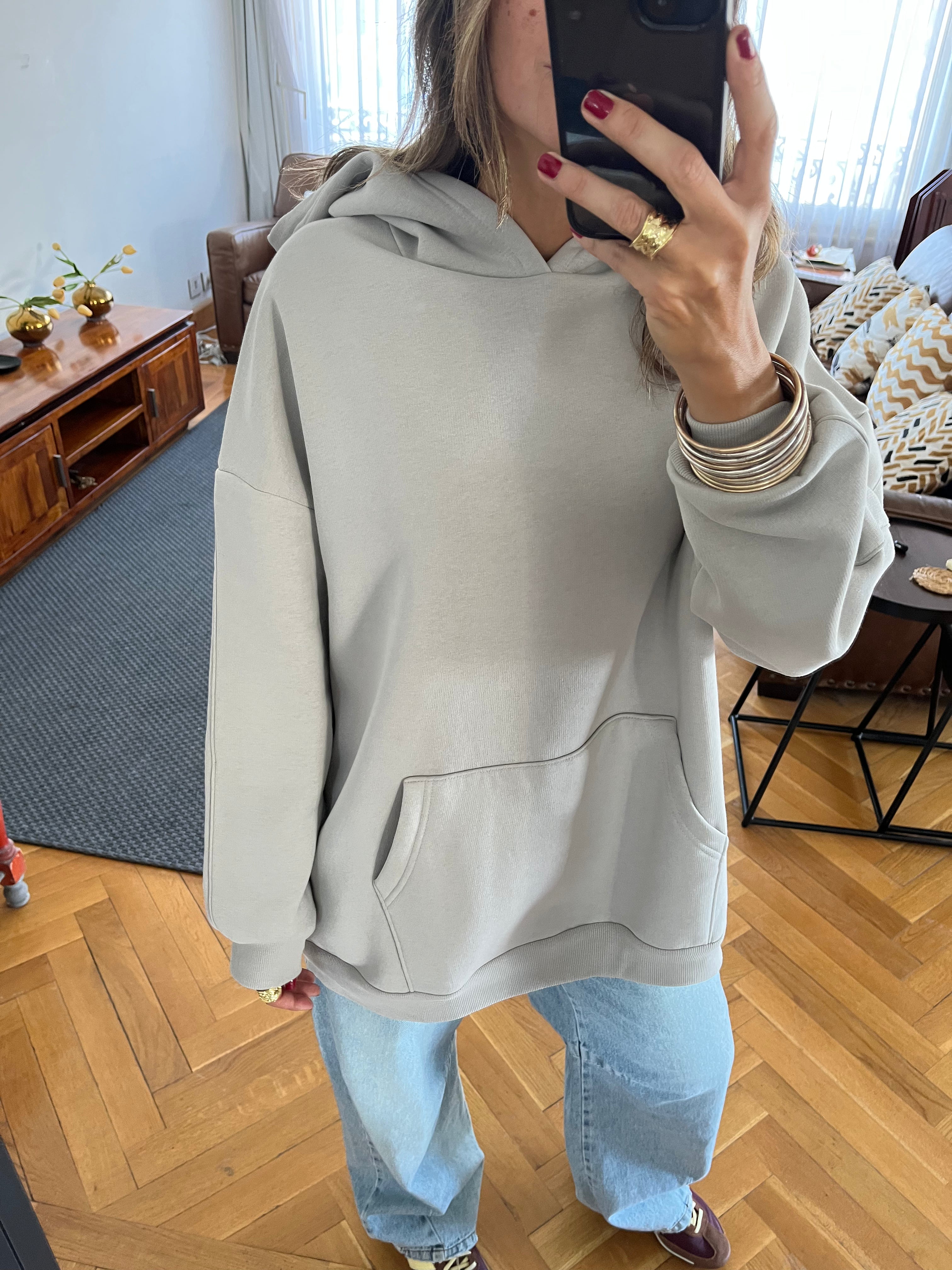 Grey Oversized Essential Hoodie
