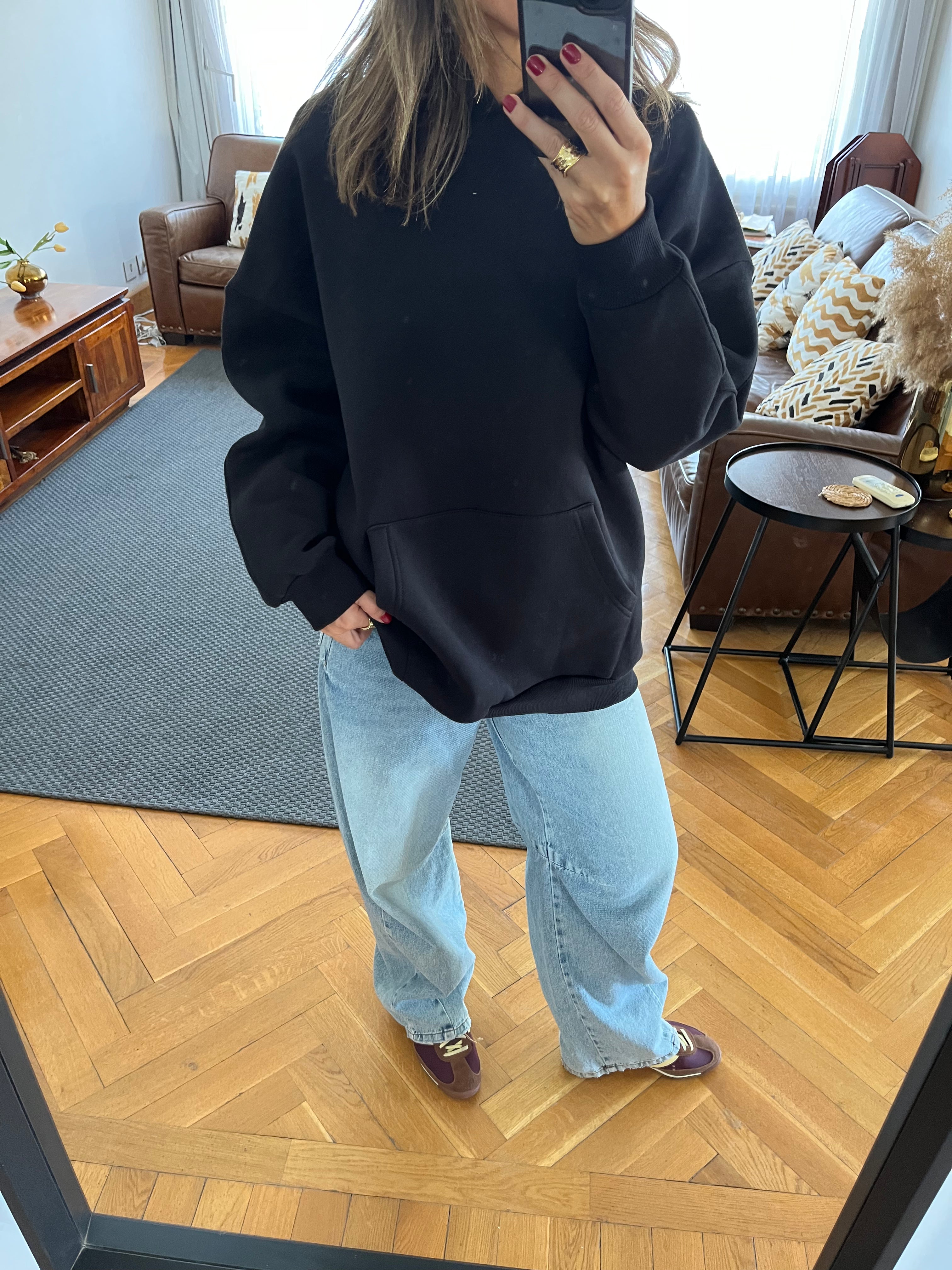 Black Oversized Essential Hoodie